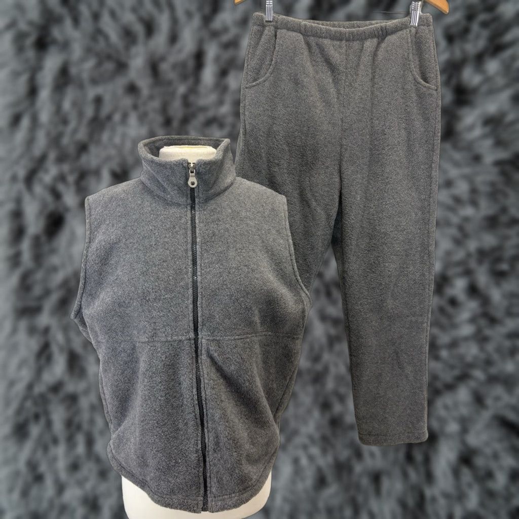 Lands' End VINTAGE Lands' End Fleece Outfit Set Vest & Pants 2-Piece Gray Women Adult Regular Size Chest 23" Inseam 26" Waist 28" 1990s Size 28" / US 6 / IT 42 - 1 Thumbnail