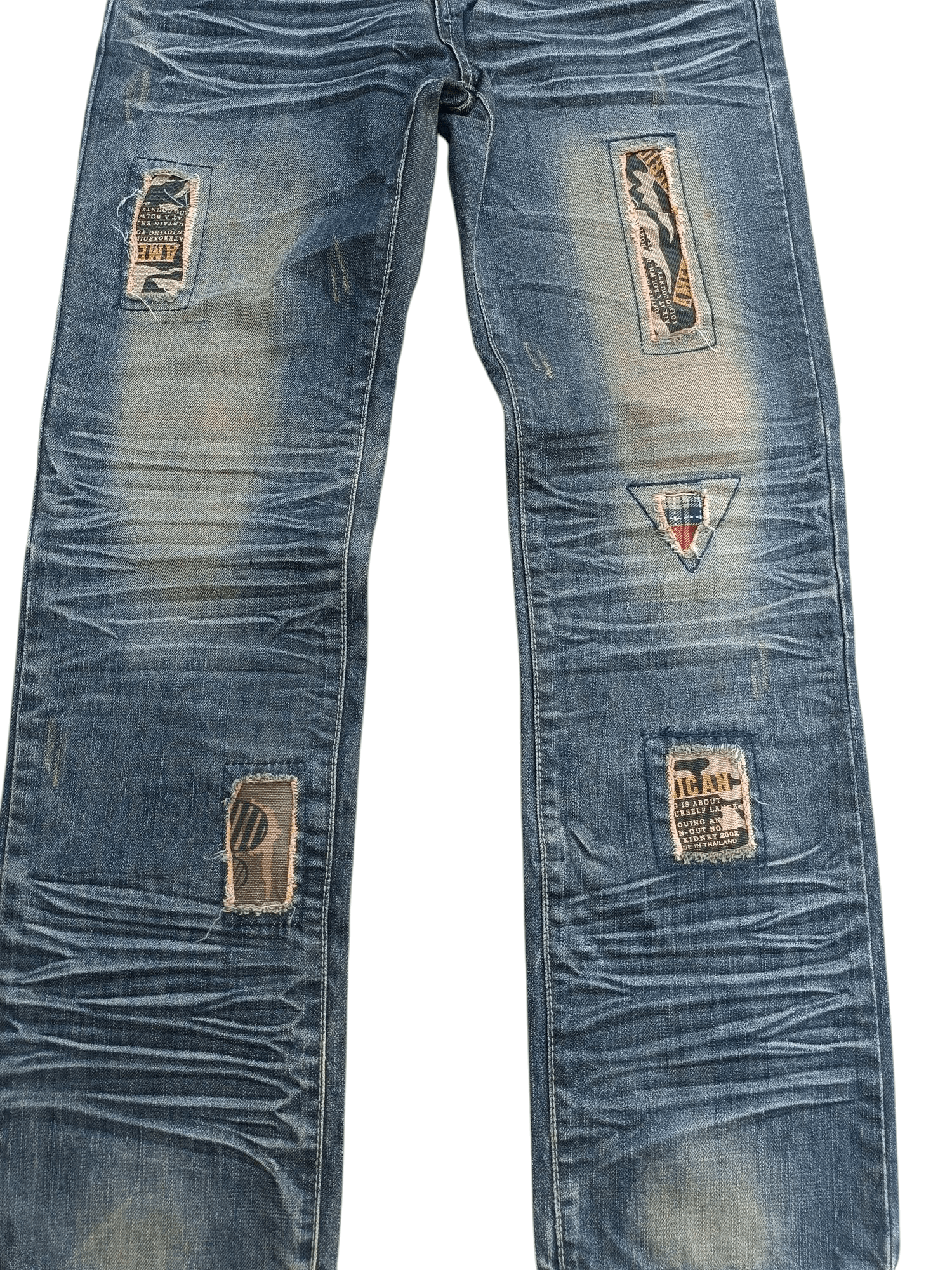 Japanese Brand × Think Skateboards Japanese Brand Distressed Patch Whiskers Faded Denim E263 Size US 30 / EU 46 - 2 Thumbnail