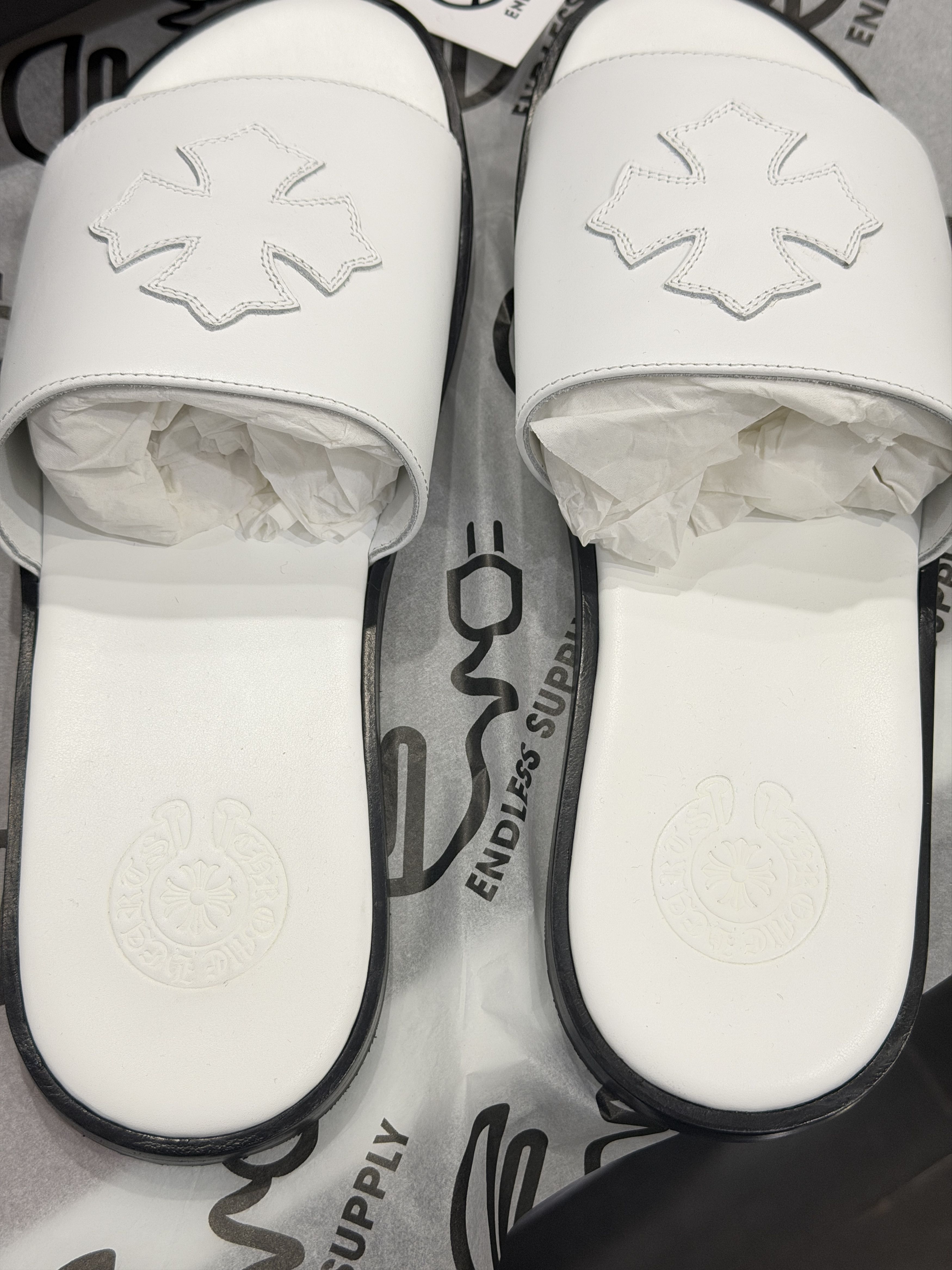 Chrome Hearts Chrome Hearts Leather Cross Patch Slides White Size US 12 / EU 45 - 3 Thumbnail