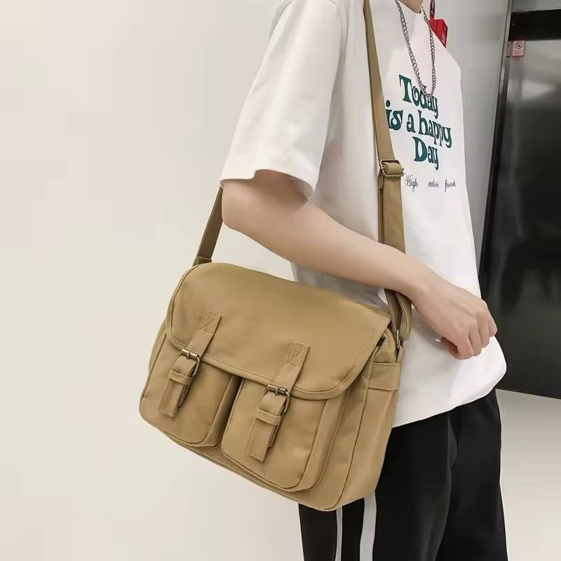 Casual Canvas Shoulder Bag in Brown, Men's