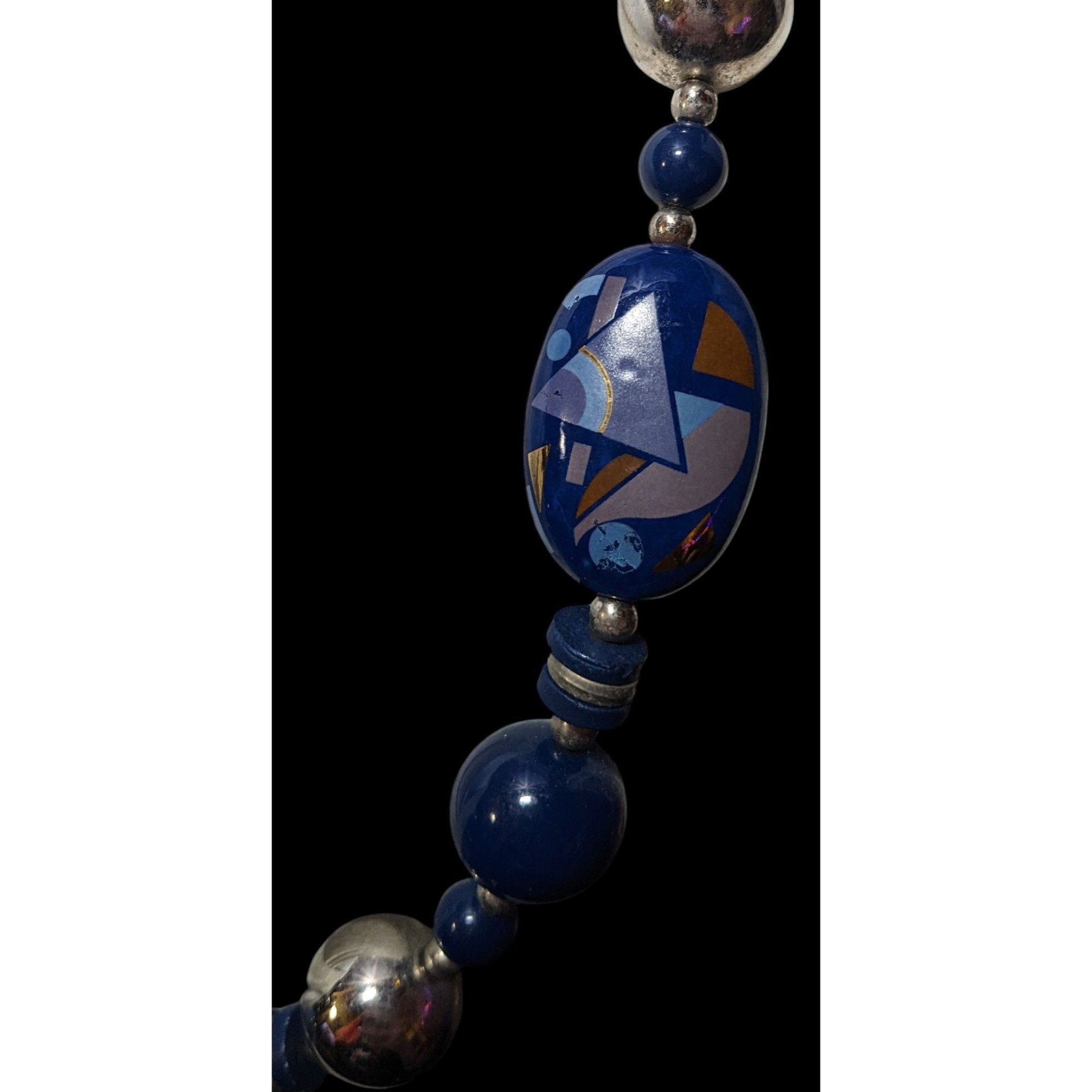 Other Vintage 80s/90s Blue And Silver Geometric Printed Japan Bead Size ONE SIZE - 6 Thumbnail