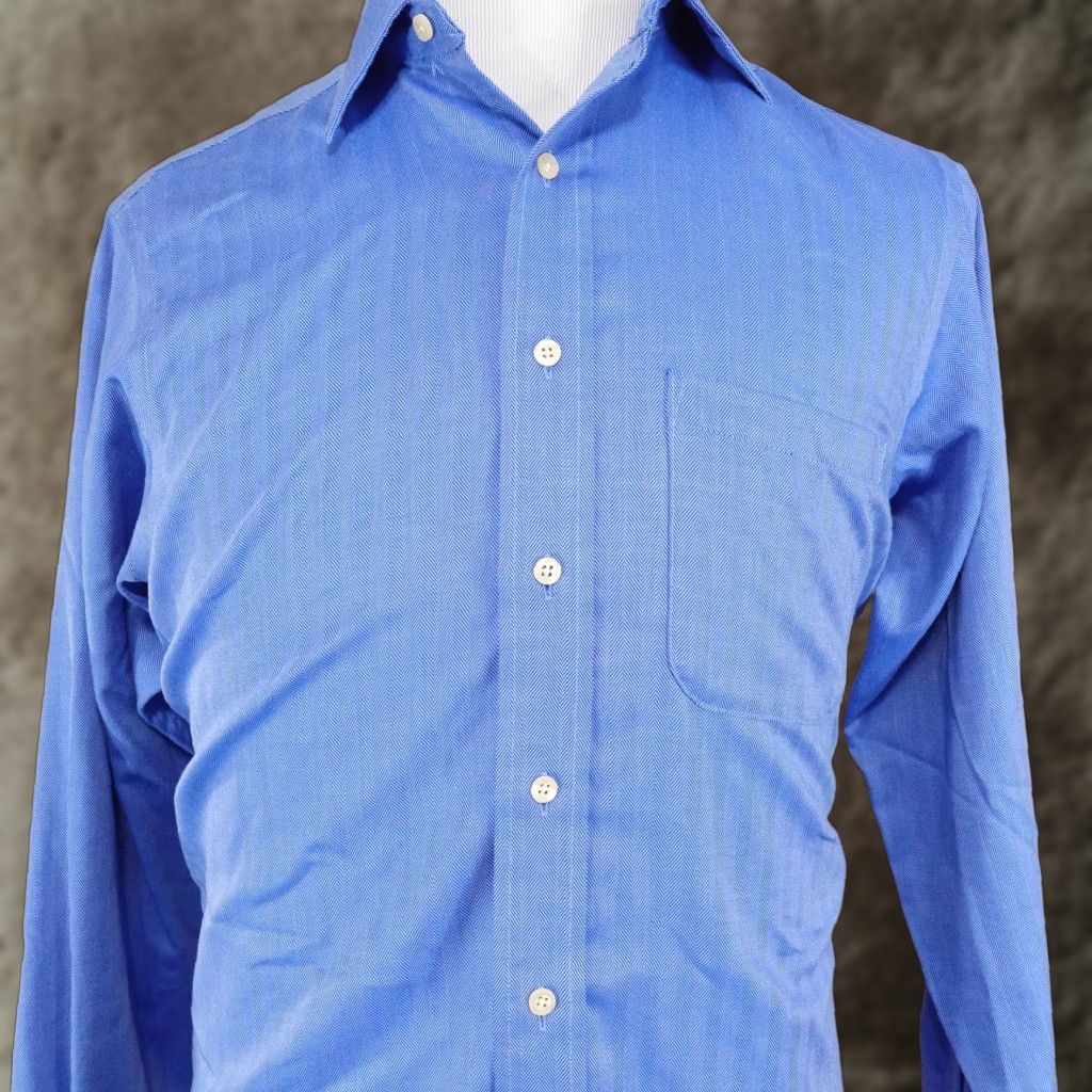 Chaps Vintage Chaps Men's Dress Shirt - Blue Herringbone, Cotton, Regular Fit, Long Sleeve, Collared, Button-Front, Size 15.5 Size 40R - 1 Thumbnail