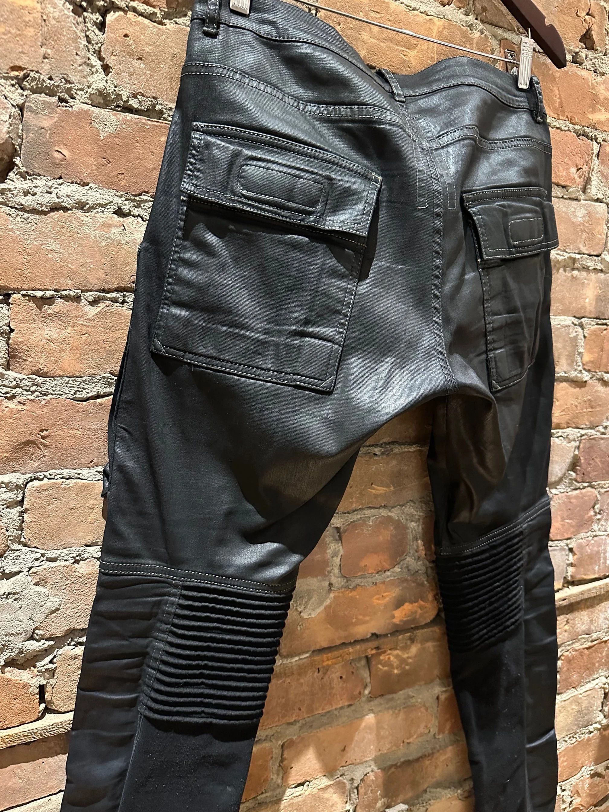 Rick Owens Drkshdw Rick Owens DRKSHDW Waxed Memphis Moto Pants (DU15F5356-SBW) Size US 32 / EU 48 - 5 Thumbnail