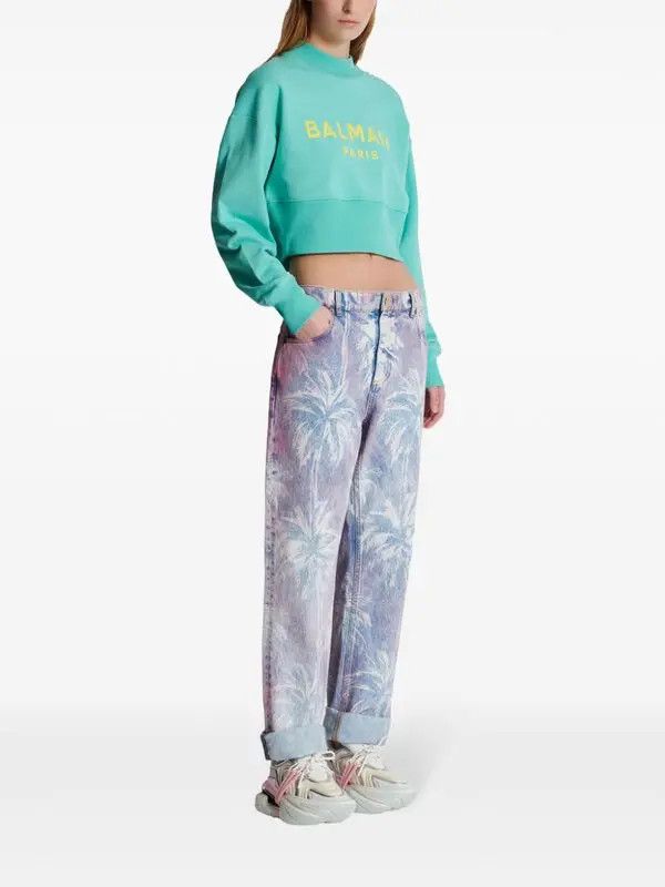 Balmain o1s1wg110825 Logo Print Cropped Sweatshirt in Blue Size XL / US 12-14 / IT 48-50 - 4 Thumbnail