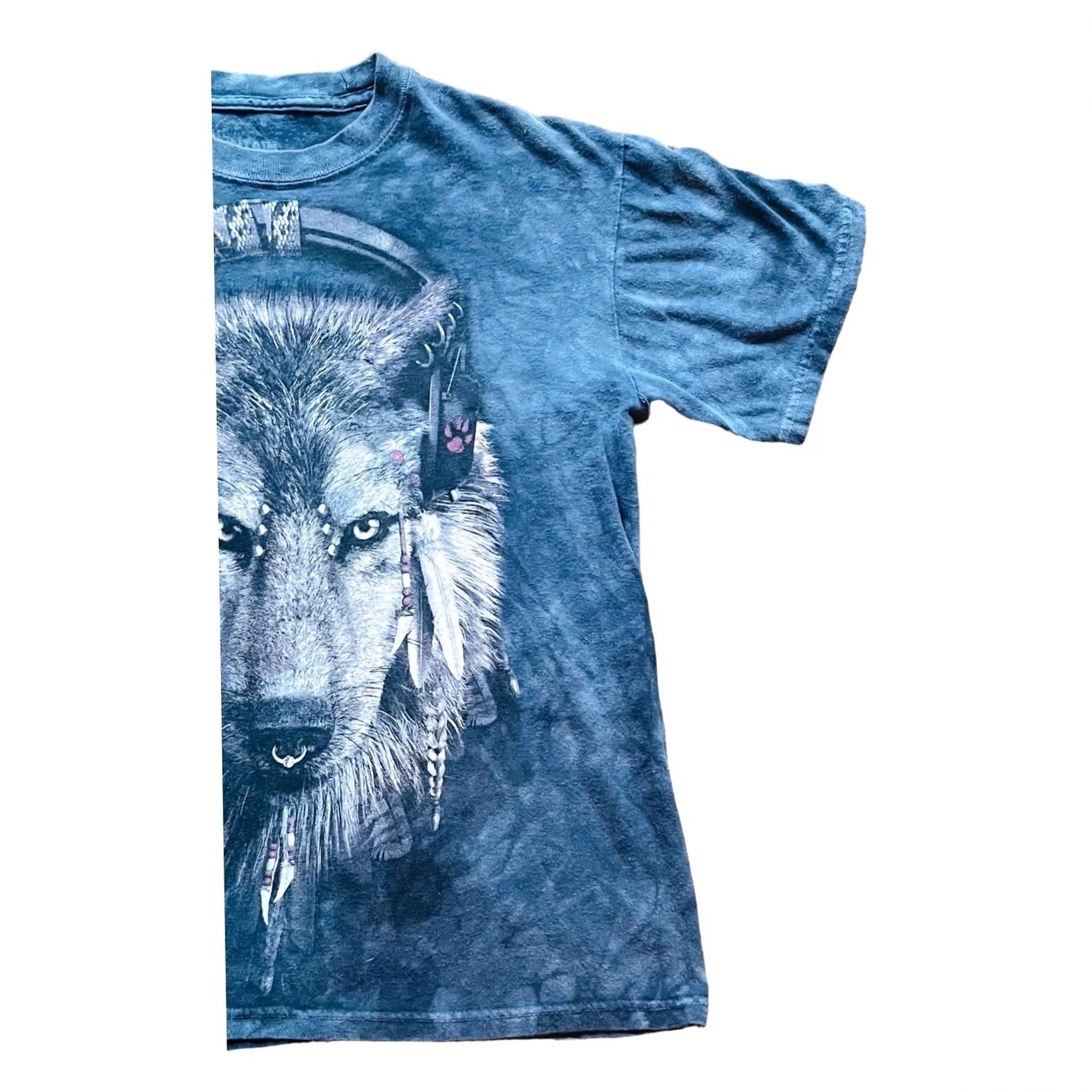 The Mountain The Mountain Women's Short Sleeve T-Shirt Wolf Wears Headphones Small Blue Tee Size S / US 4 / IT 40 - 3 Thumbnail