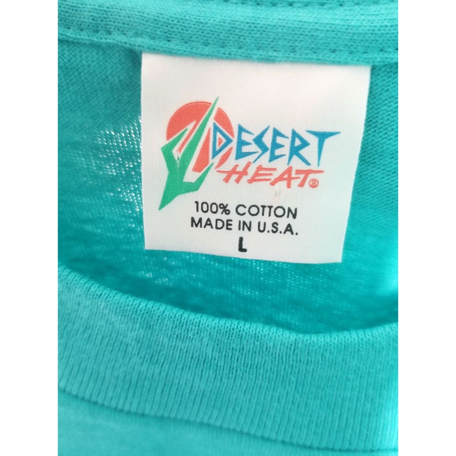 Vintage Vintage Desert Heat T-Shirt Mens L Green Embroidered Single Stitch USA 80s 90s Longboat Key Florida Crew Neck Short Sleeve Cotton Size US L / EU 52-54 / 3 - 5 Thumbnail