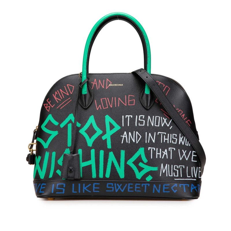 Balenciaga Balenciaga Graffiti Ville Top Handle M Leather 2Way Bag Leather Shoulder Bag 519036 in Black, Women's