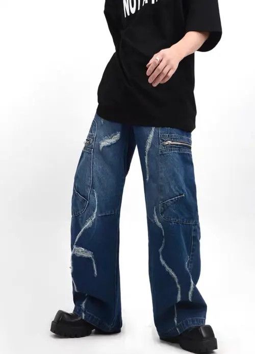 VIBE Retro raw edge washed distressed wide leg jeans Size US 32 / EU 48 - 8 Thumbnail