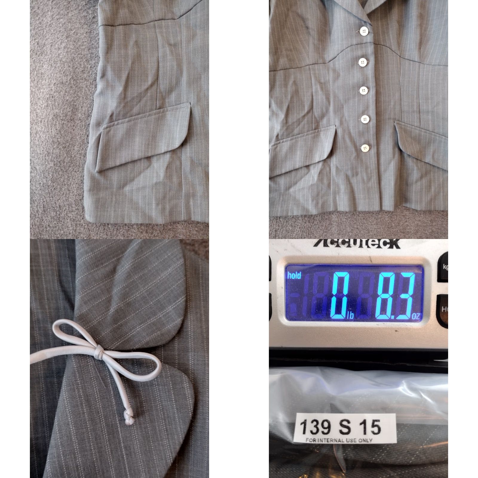 Vintage BREAKIN' LOOSE Women's Blazer Shirt Gray Striped Short Jacket with Pockets 11/12 Adult Womens Size L / US 10 / IT 46 - 8 Thumbnail