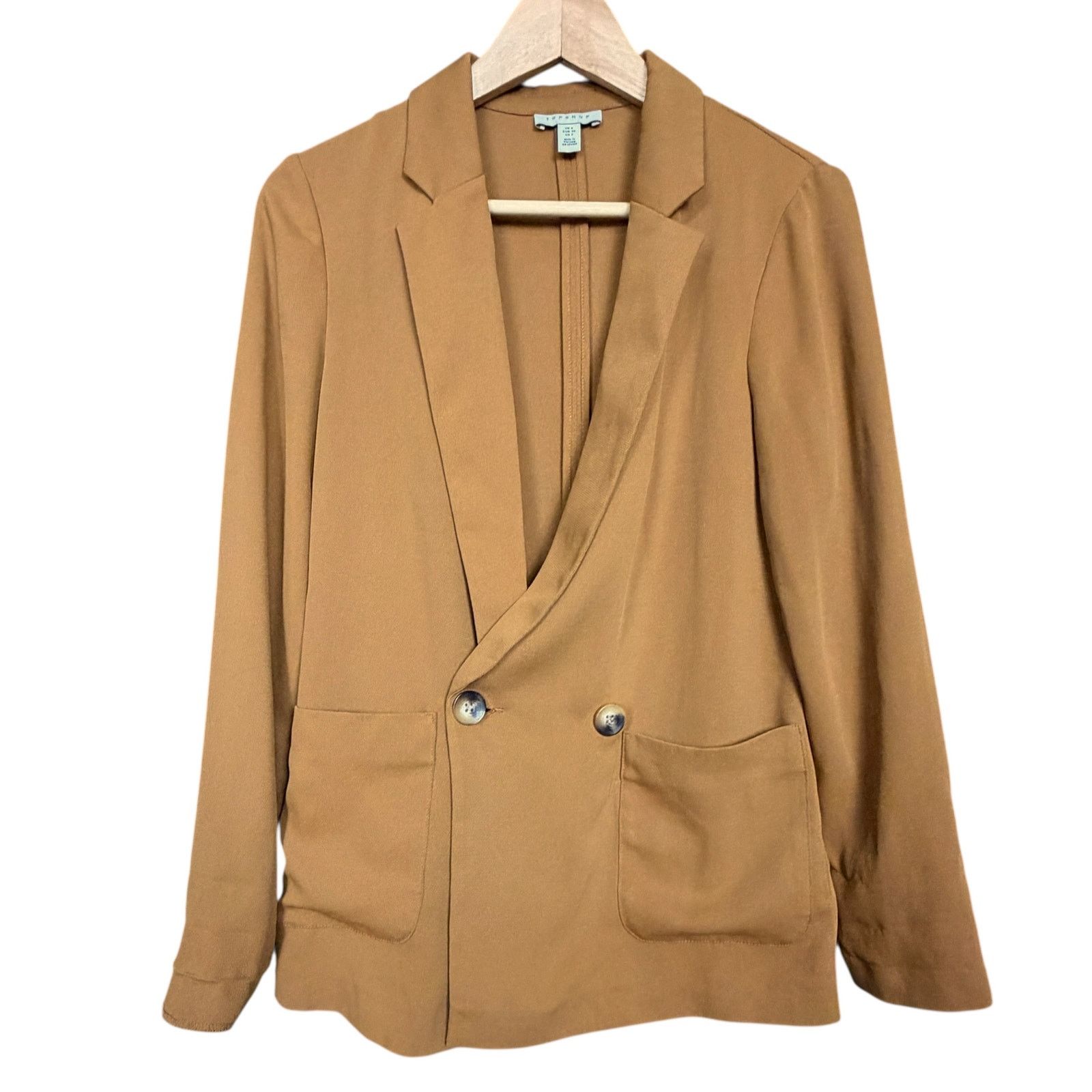 Topshop Topshop Womens Double Breasted Brown Blazer Jacket US 2 Work Size XS / US 0-2 / IT 36-38 - 6 Thumbnail