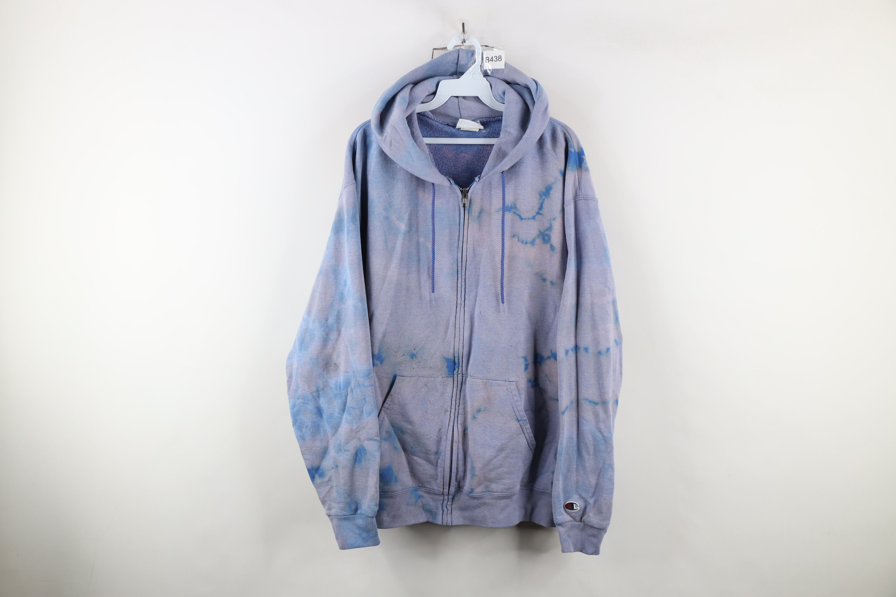 Vintage Champion Acid Wash Full Zip Hoodie Sweatshirt Blue