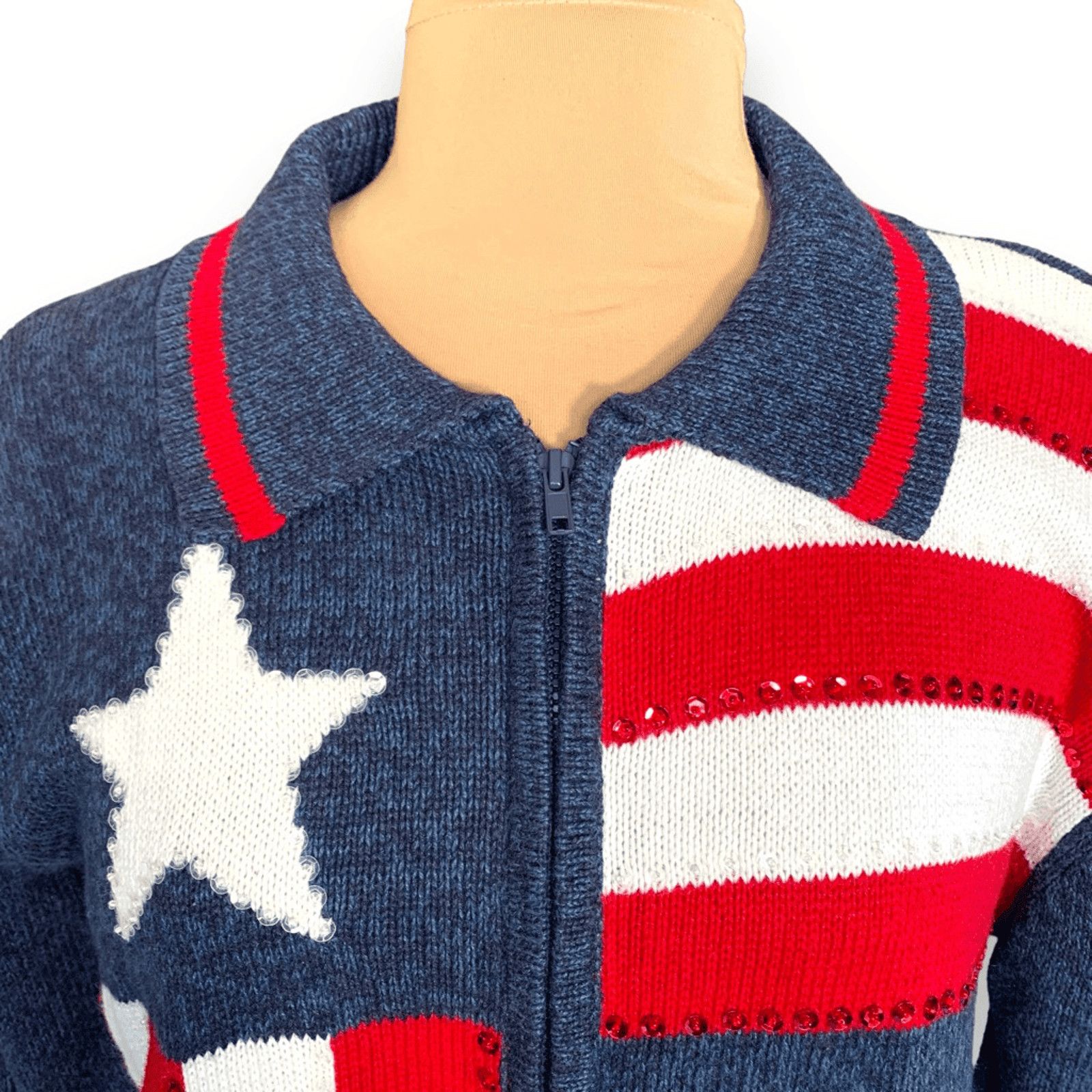 Vintage Vintage Y2K Patriotic Zip Cardigan Sweater Large Blue Red Size L / US 10 / IT 46 - 4 Thumbnail