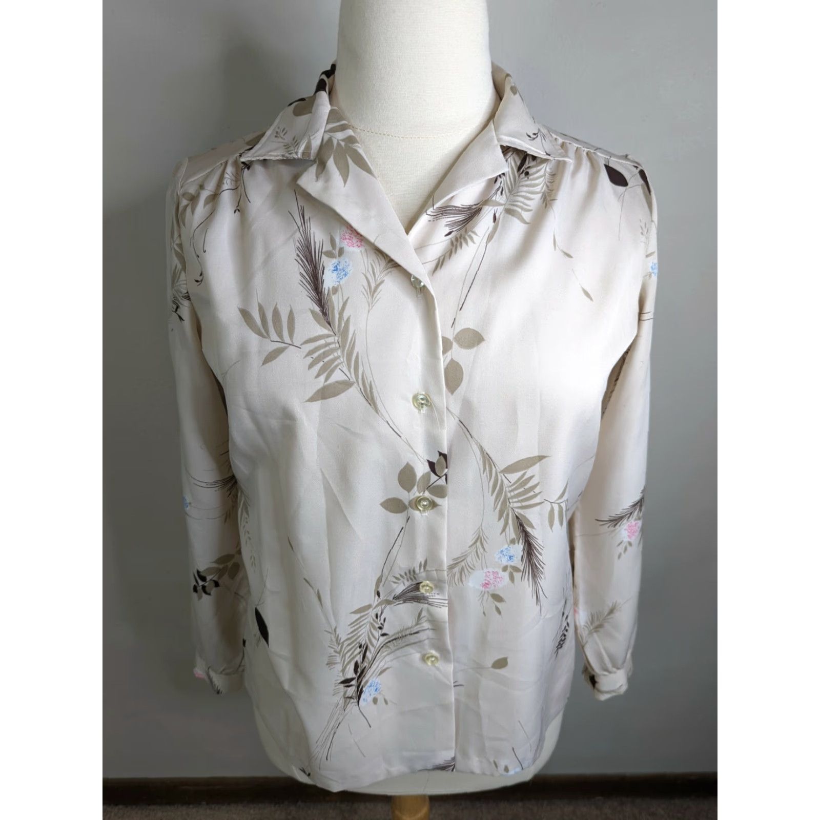 Vintage VINTAGE Floral Blouse Satin 70s 80s Button Up Shirt Top Collared Long Sleeve XL Size XL / US 12-14 / IT 48-50 - 4 Thumbnail