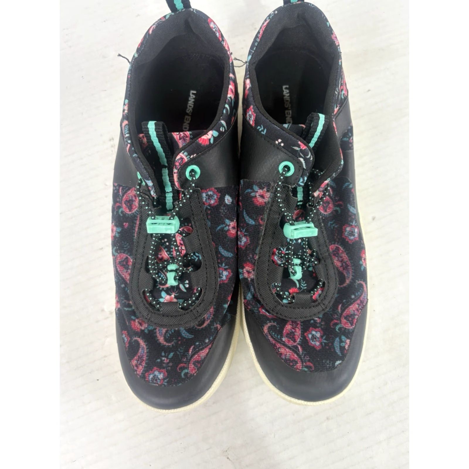 Lands' End Lands’ End Slip-On Sneakers Womens Size 8B Black Paisley Drawstring Dress Casual Comfort Shoes Size US 8 / IT 38 - 2 Thumbnail