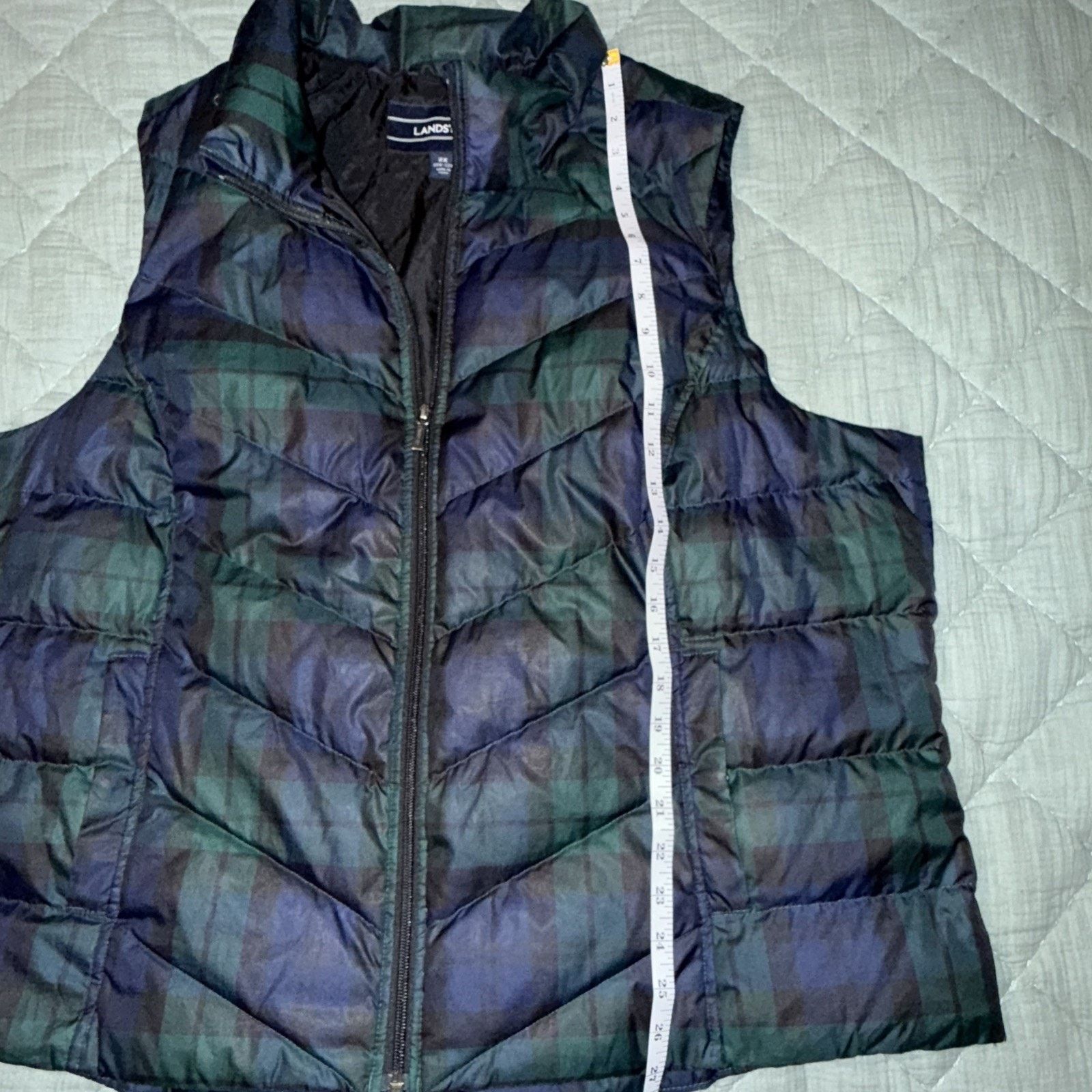 Lands' End Lands End Men’s Full Zip Down Puffer Vest Plaid 2XL EUC 20W Size XXL / US 16-18 / IT 52-54 - 8 Thumbnail