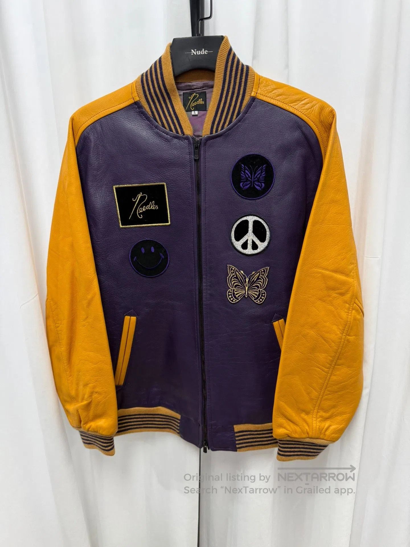 Needles Butterfly Embroidery Leather Jacket.