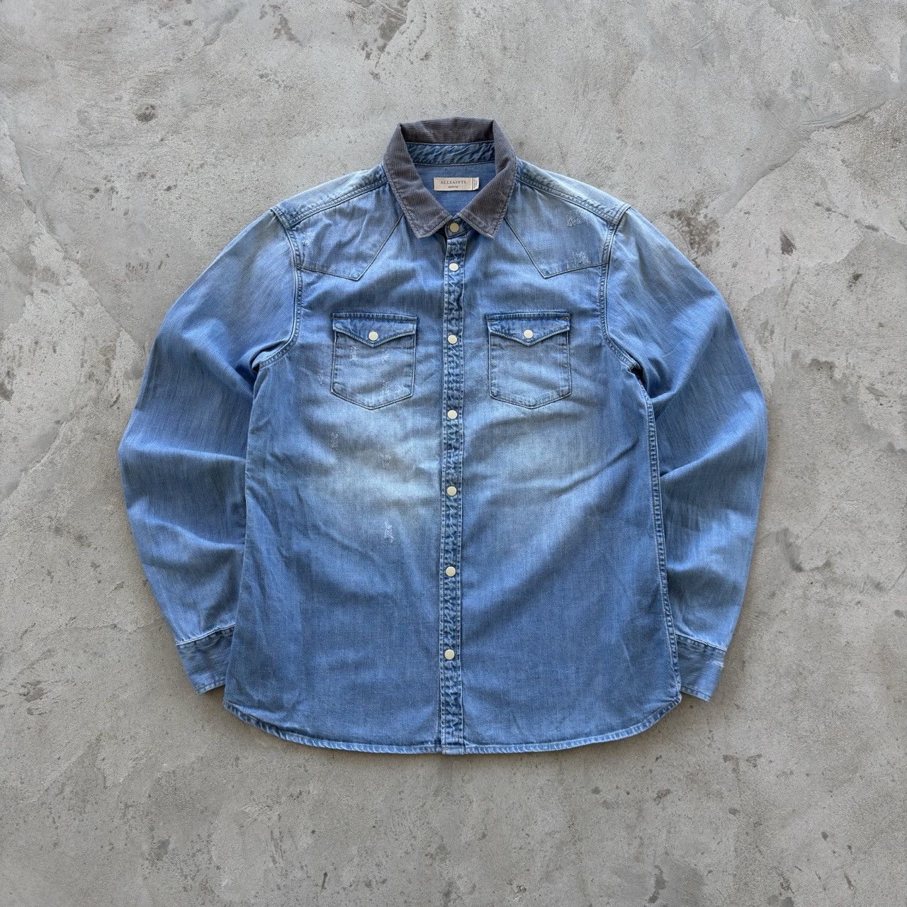 Allsaints AllSaints Blue Denim Western Shirt Corduroy Collar Medium Size US M / EU 48-50 / 2 - 1 Thumbnail