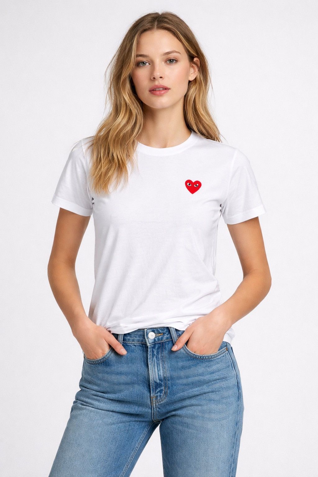 Comme des Garcons PLAY Comme Des Garcons CDG Play Luxury Women’s White T-Shirt Size L / US 10 / IT 46 - 1 Thumbnail