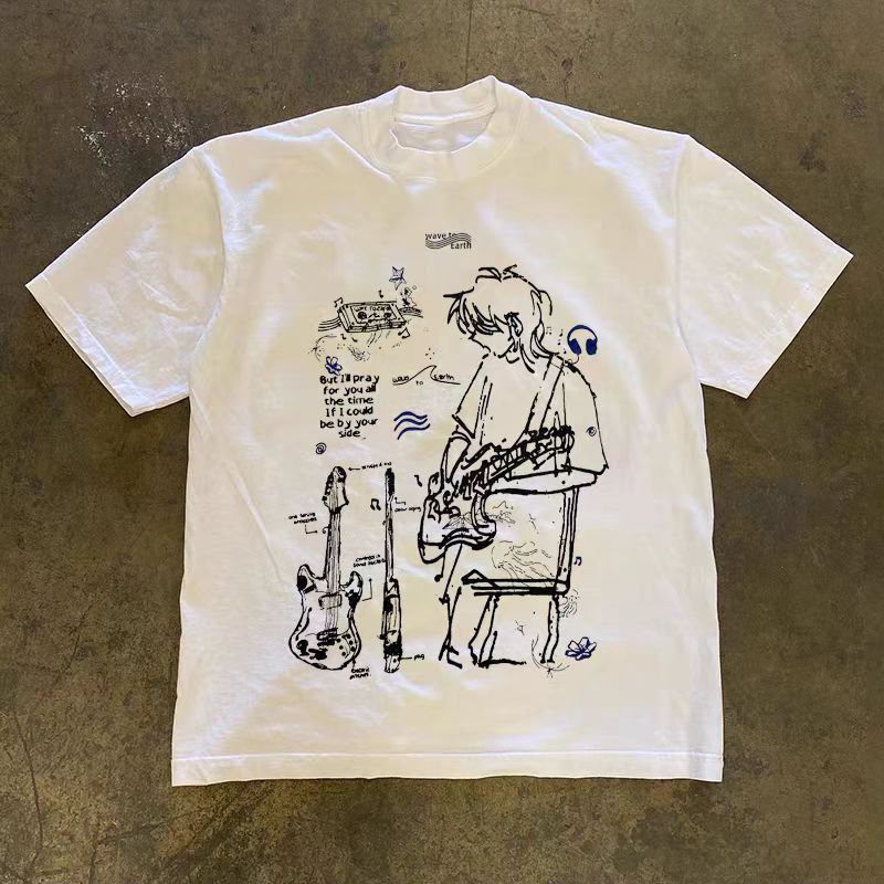 Japanese Brand White casual retro guitar print cotton t-shirt Size US M / EU 48-50 / 2 - 1 Thumbnail