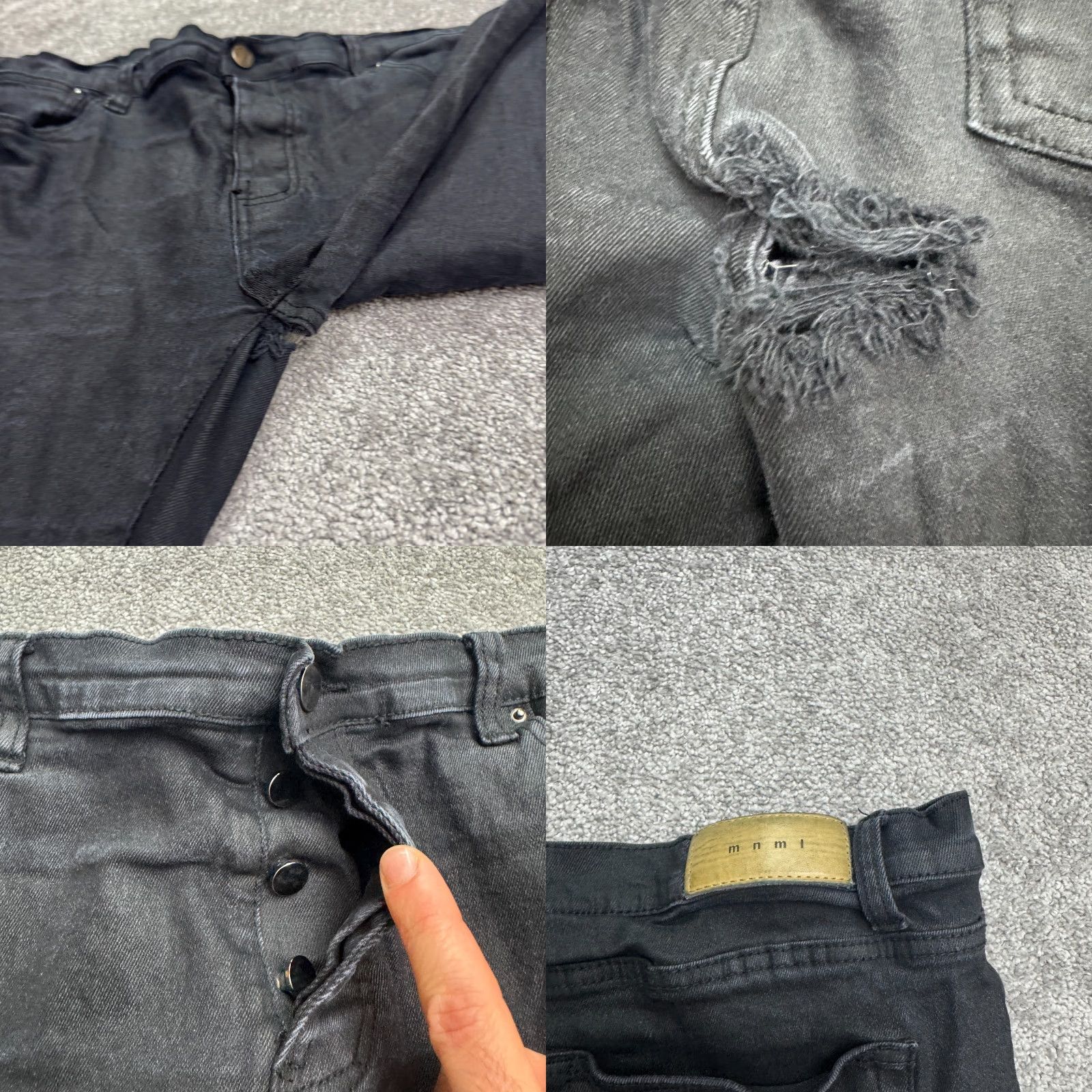 Denime MMML Distressed Skinny Button Fly Denim Jeans Mens 40 Black Star Studded Stretch Size US 40 / EU 56 - 8 Thumbnail