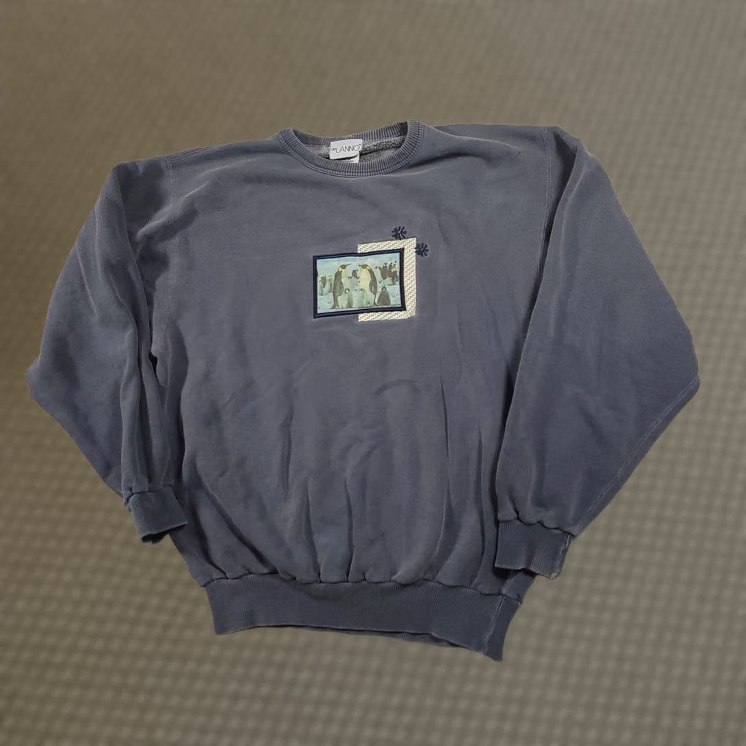 Vintage deLANNO Sweatshirt Womens Large Blue Crewneck Penguins Graphic Pullover Cotton Size L / US 10 / IT 46 - 1 Thumbnail