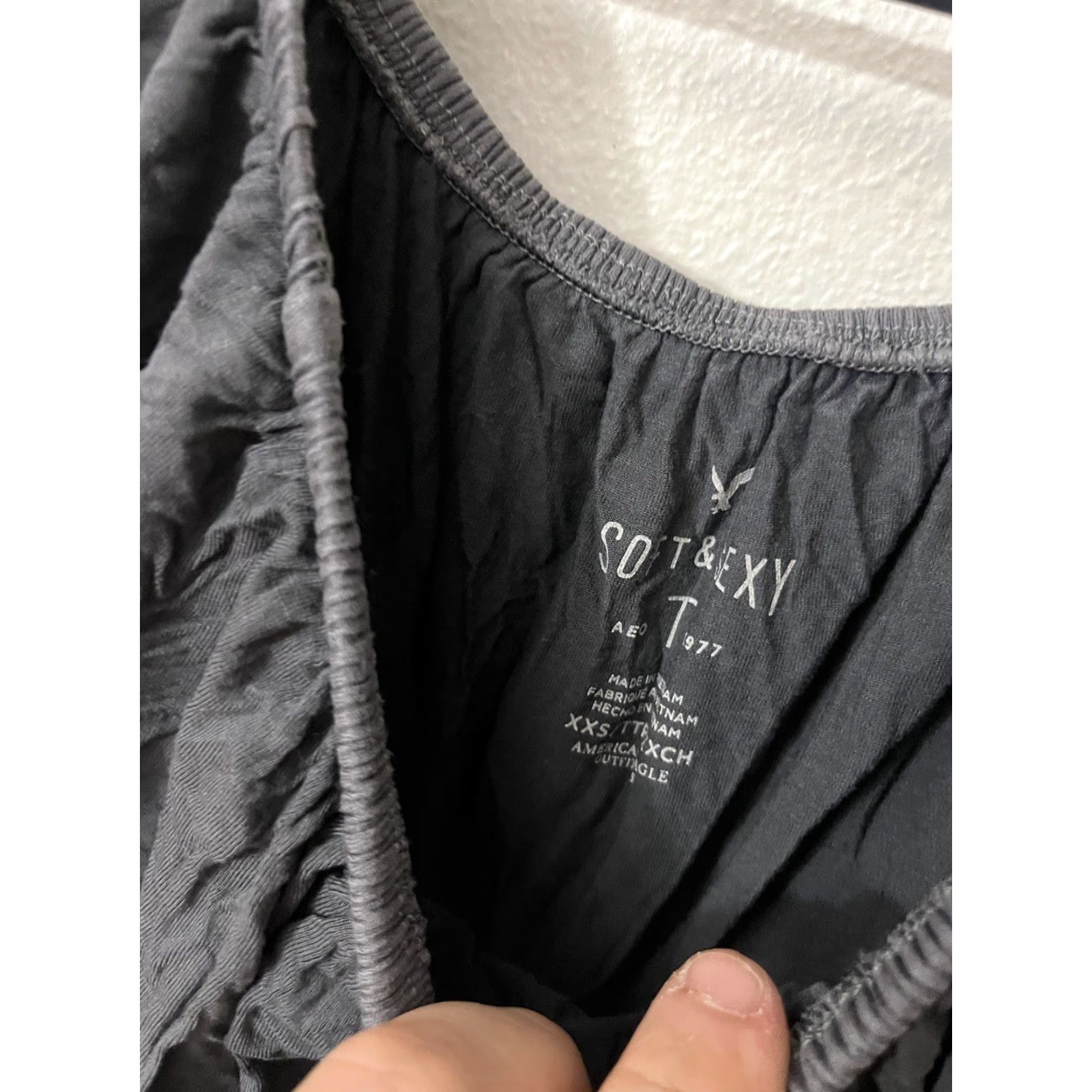 American Eagle Outfitters American Eagle Outfitters Shirt Off-Shoulder Gray XXS Women's Flounce Button Tunic Size XXS / US 00 / IT 34 - 2 Thumbnail