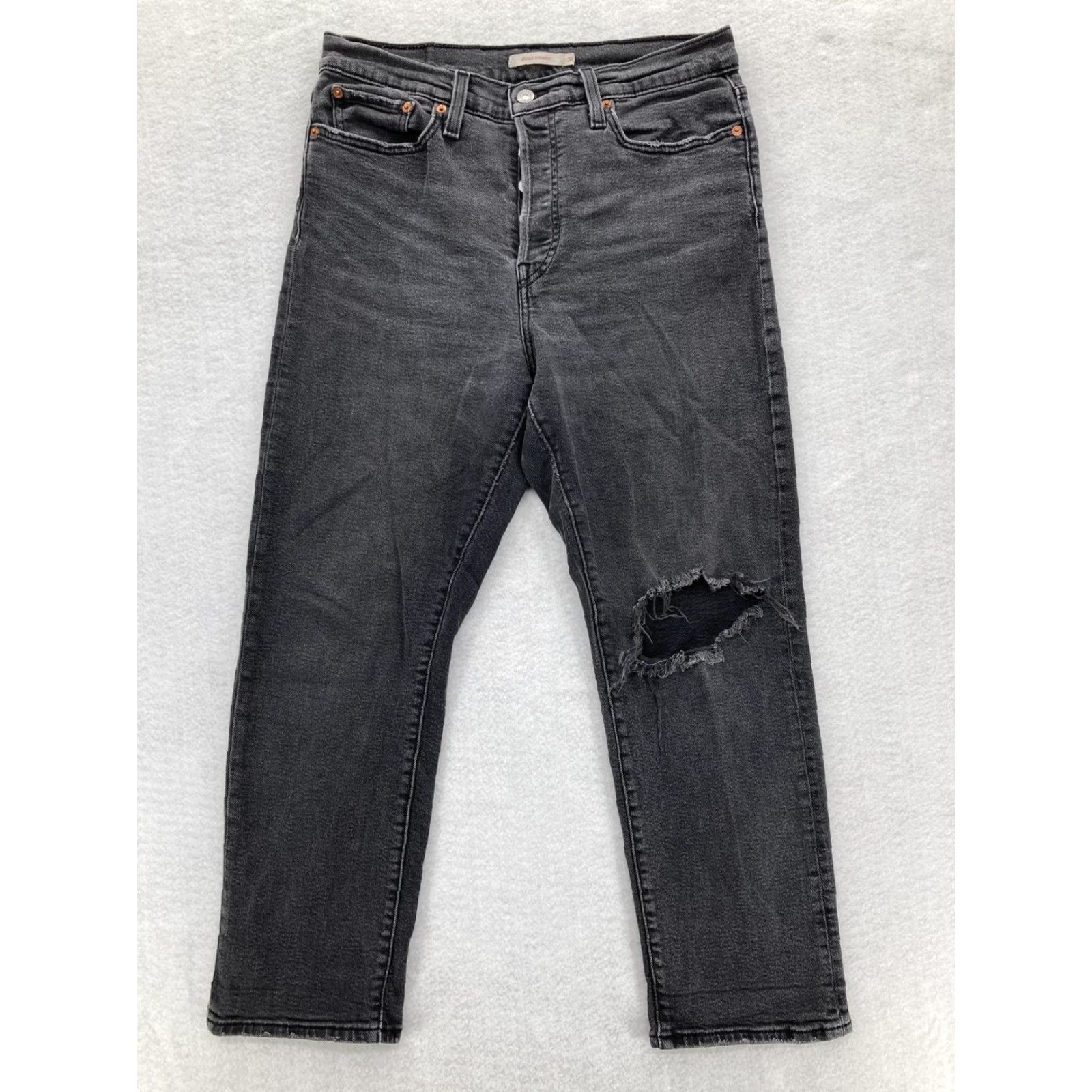 Levi's Levis Wedgie Straight Jeans Womens 31 High Rise Button Fly Distressed Denim Y2K Gray 90s Grunge/Casual Womens Jeans Size 24" / US 00 / IT 34 - 2 Thumbnail