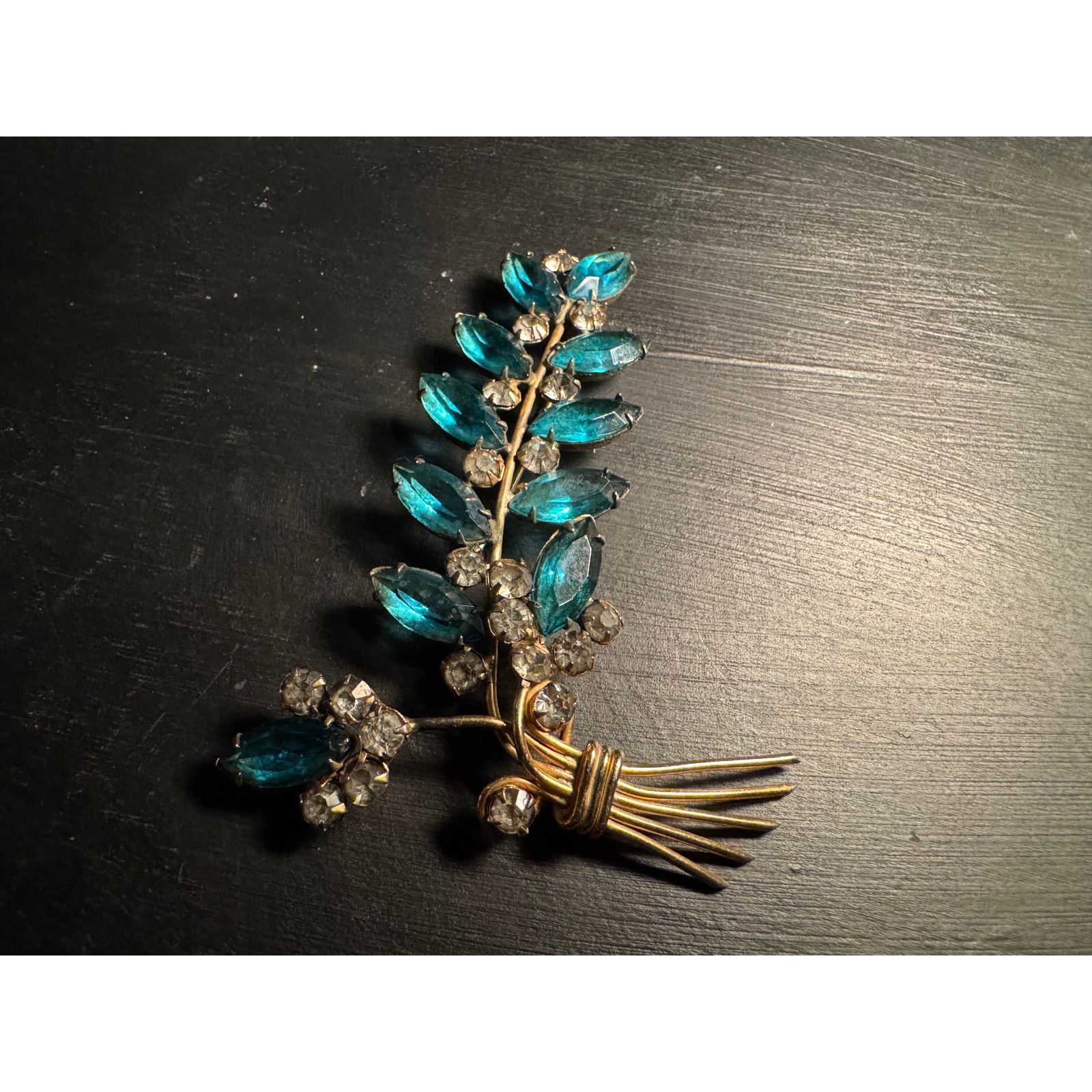 Other Large Aqua/Teal Marquis Cut Glass Rhinestones Czech Brooch Size ONE SIZE - 1 Thumbnail