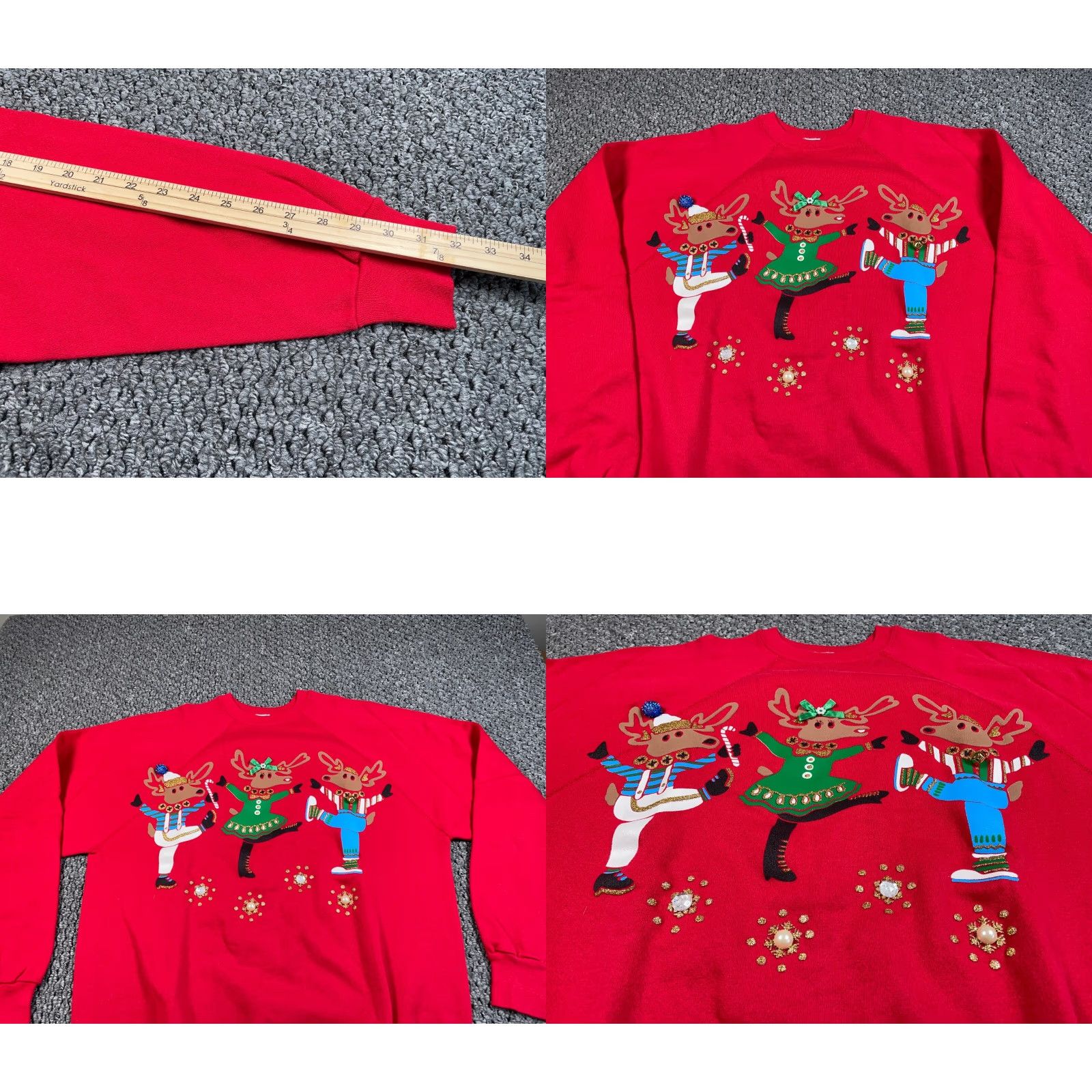 Vintage Vintage VTG 90s EZL Dancing Reindeer Sweatshirt Adult OS XL Red 50-50 Raglan 1991 Size XL / US 12-14 / IT 48-50 - 8 Thumbnail