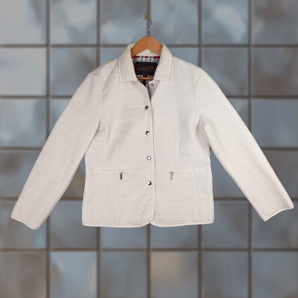 Pendleton Pendleton Womens Petite Medium White Quilted Plaid Lined Snap Jacket Blazer Size M / US 6-8 / IT 42-44 - 1 Thumbnail