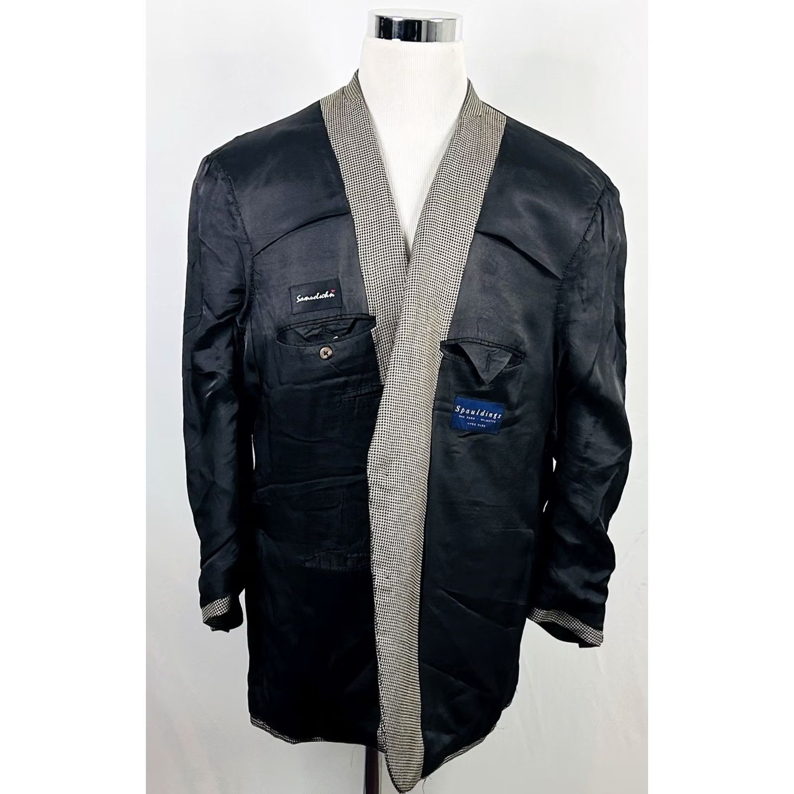 Vintage Samuelsohn Sport Coat Silk Wool Blend Gold Houndstooth Two Button Vented 46R Men Regular Jacket Coat Navy? Size US XS / EU 42 / 0 - 7 Thumbnail