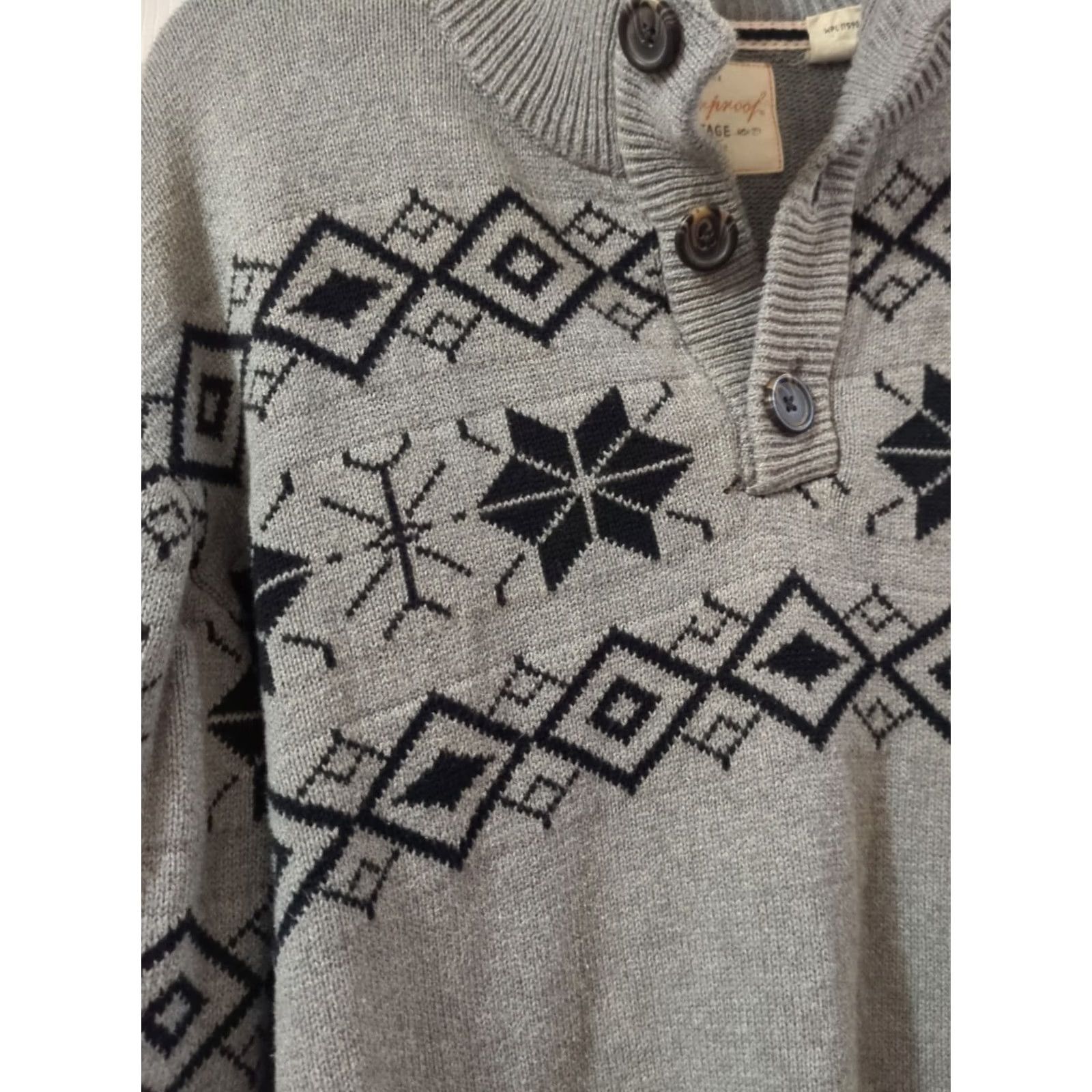 Weatherproof Weatherproof Weatherproof Snowflake Button-Up Mock Neck Pullover Gray XL Men Size US XL / EU 56 / 4 - 2 Thumbnail