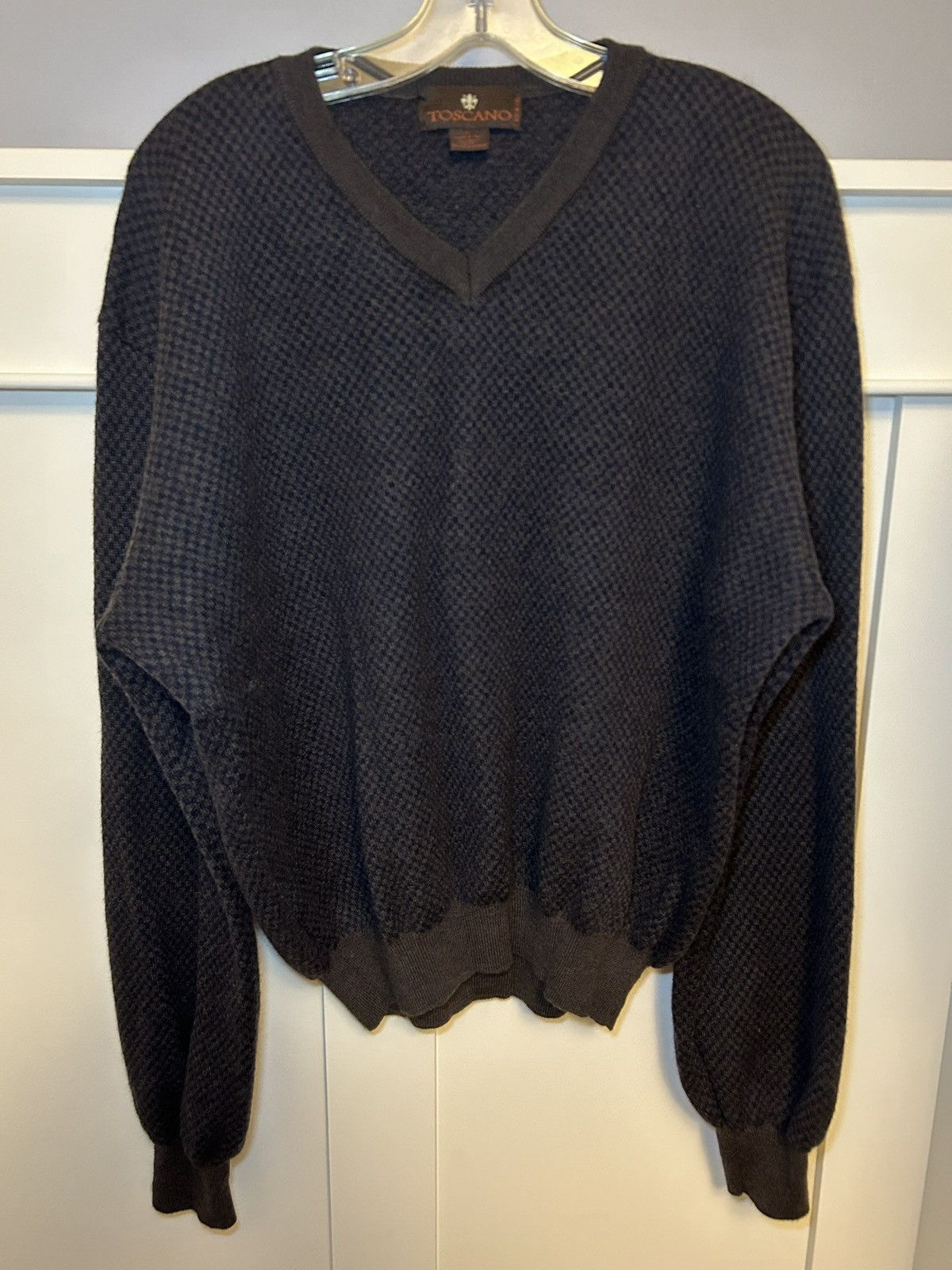 Toscano Vintage Toscano 100% merino wool check v-neck sweater Size US XL / EU 56 / 4 - 1 Thumbnail