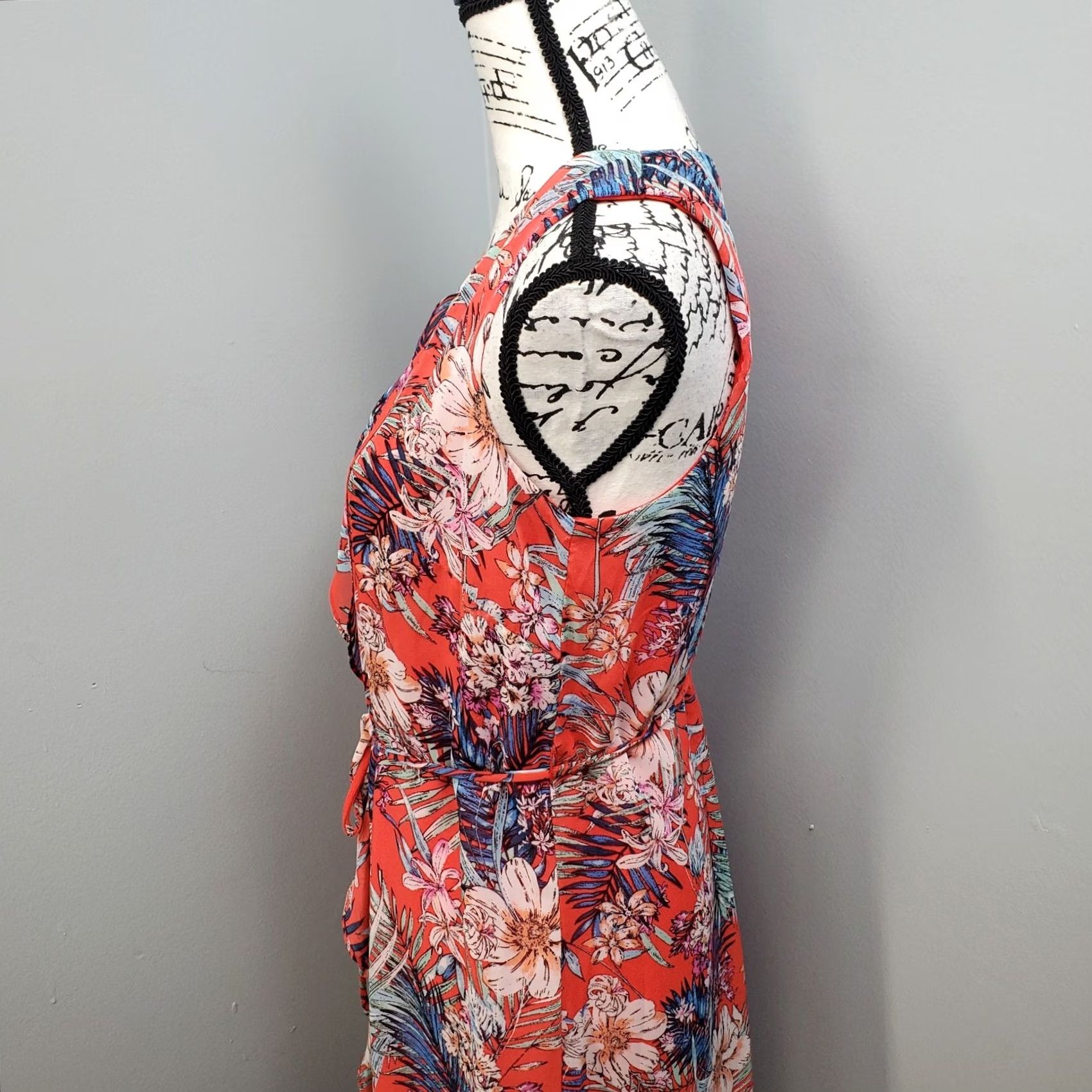 Vintage SOHO Apparel Womens PS Floral Leaf Lined Ruffle Front Tie Waist Mini Dress Shirt Dress Size S / US 4 / IT 40 - 6 Thumbnail