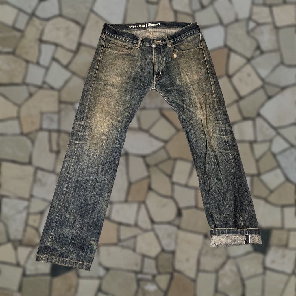 Neighborhood Neighborhood Jeans Mens Selvedge Whiskers Honeycomb Tracks Straight Fits 32x28 Denim Cotton Zip Pockets Blue 5579 Size US 32 / EU 48 - 1 Thumbnail