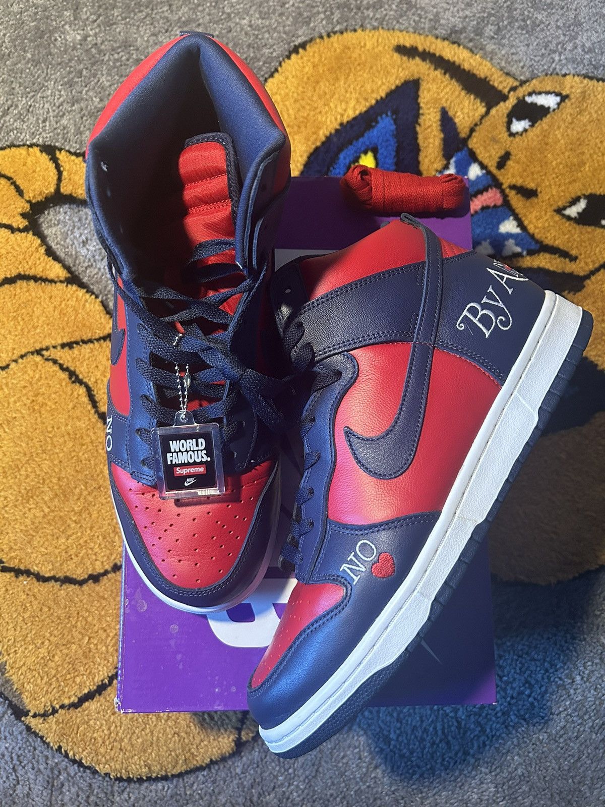 image of Nike Dunk High Sb Bamn Red Navy Shoes in Red/Navy, Men's (Size 11)