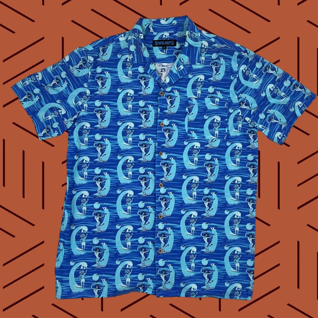 Vintage VINTAGE Swamps Hawaiian Shirt Mens M Blue Demon Devil Surf Cruise Vacation Tropical Camp Size US M / EU 48-50 / 2 - 1 Thumbnail