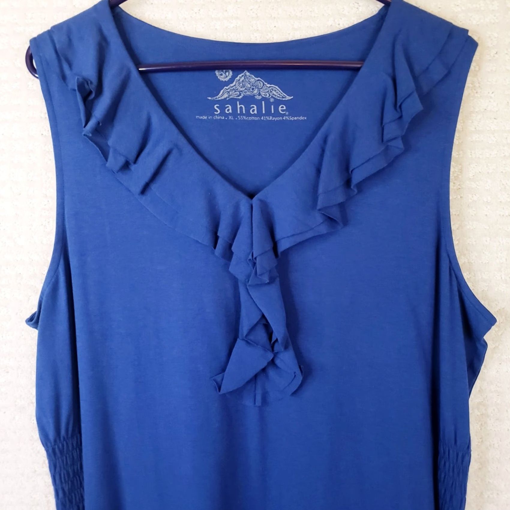 Vintage Sahalie Blue Midi Dress XL Cotton Modal Spandex Knit Sleeveless V-Neck Pullover Fit & Flare Women's Quick Rise to Travel, Workwear, Party/Cocktail Size XL / US 12-14 / IT 48-50 - 3 Thumbnail