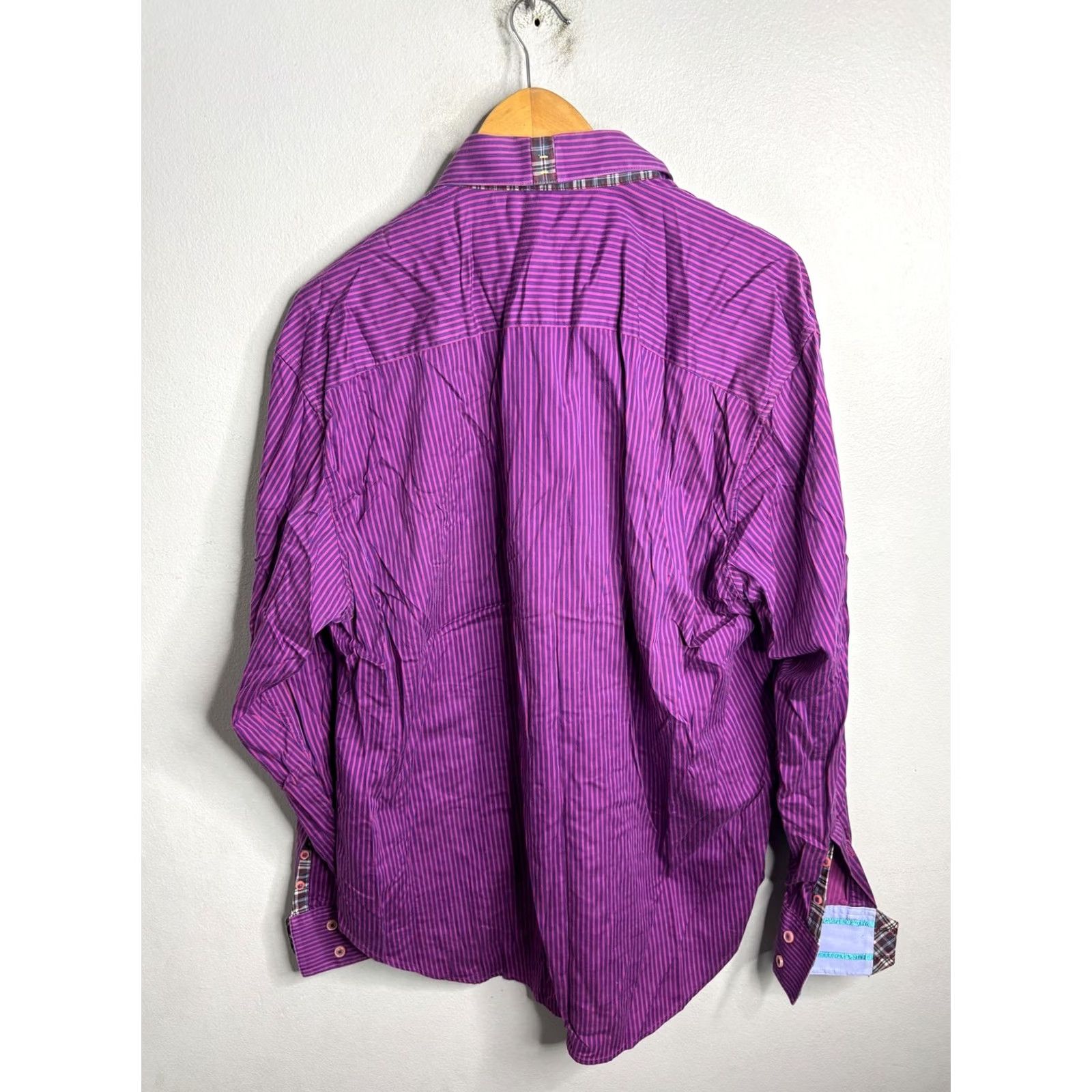 Robert Graham Robert Graham X Shirt Mens 2XL Purple Striped Button Front Contrast Cuff Trim Size US XXL / EU 58 / 5 - 6 Thumbnail