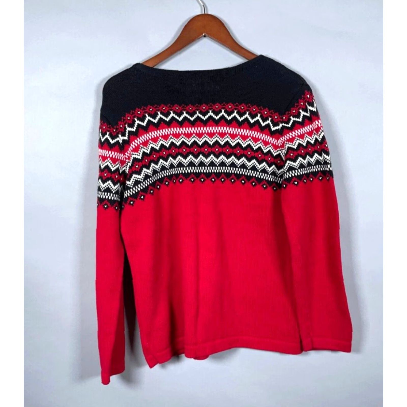Eddie Bauer Eddie Bauer Fair Isle Pattern Sweater Women's S Red Black 100% Cotton Knit Pullover Crew Neck Long Sleeve Vintage No Size S / US 4 / IT 40 - 2 Thumbnail