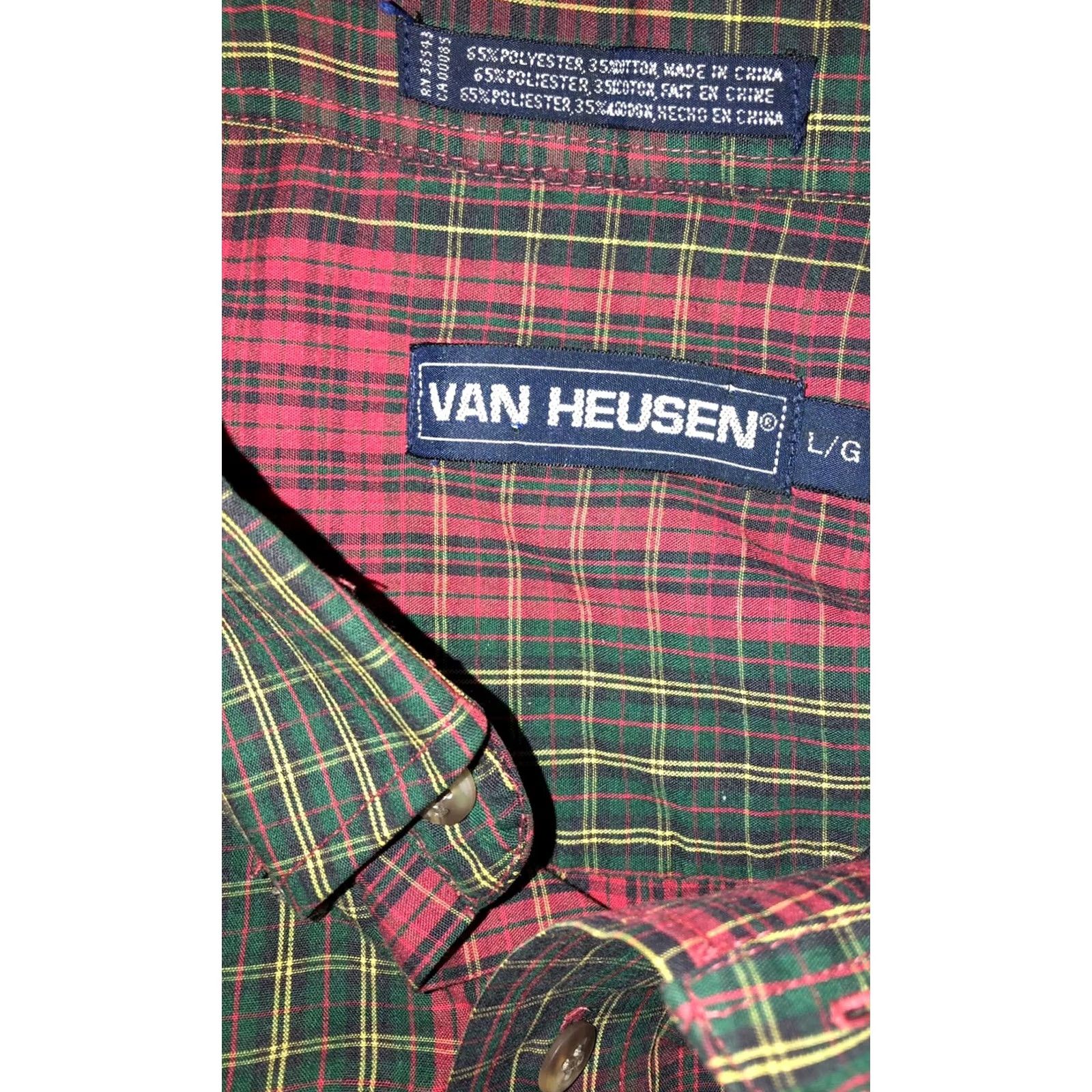 Van Heusen Van Heusen Shirt L Red/Green Plaid Oxford Long Sleeve Button Up Preppy Cabin Size US L / EU 52-54 / 3 - 4 Thumbnail