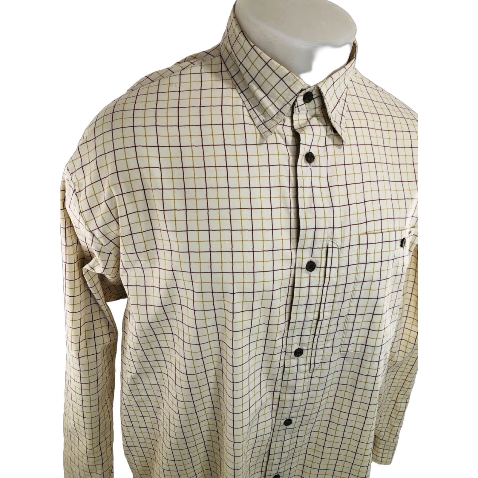Vintage Hardy Bros Plaid Check FLY FISHING Embroidered Lg. Shirt - EXC. Button-Up - Men - Long Sleeve - Beige / Brown / Burgundy - J14 Size US L / EU 52-54 / 3 - 1 Thumbnail