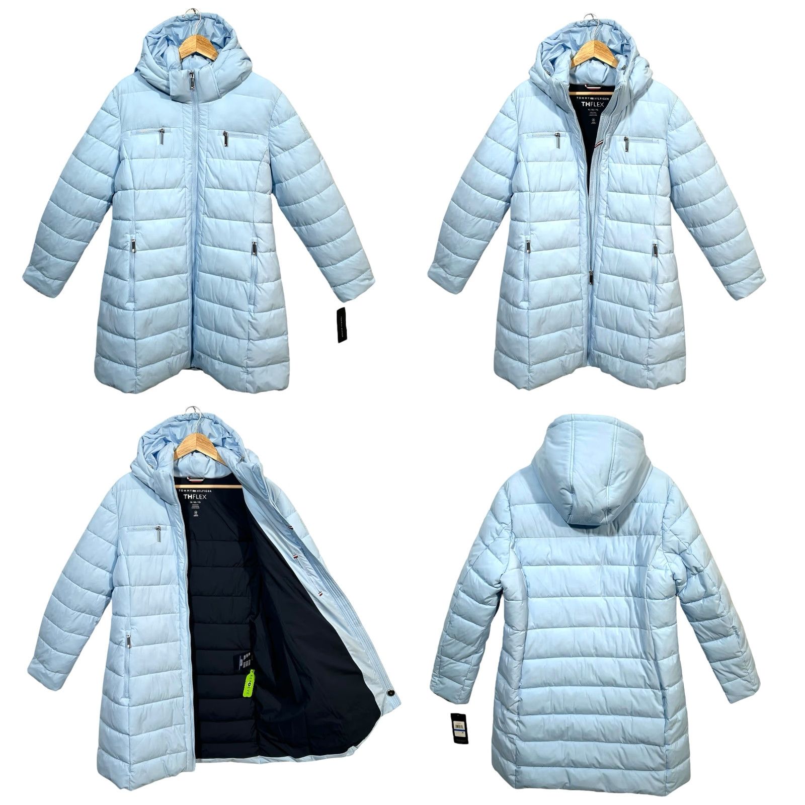 Tommy Hilfiger Tommy Hilfiger Womens Long Puffer Jacket Winter Coat XL Light Blue Zip Pockets Coat Womens XL Blue Quilted Hooded Removable Hood Puffer Jacket Size XL / US 12-14 / IT 48-50 - 9 Thumbnail
