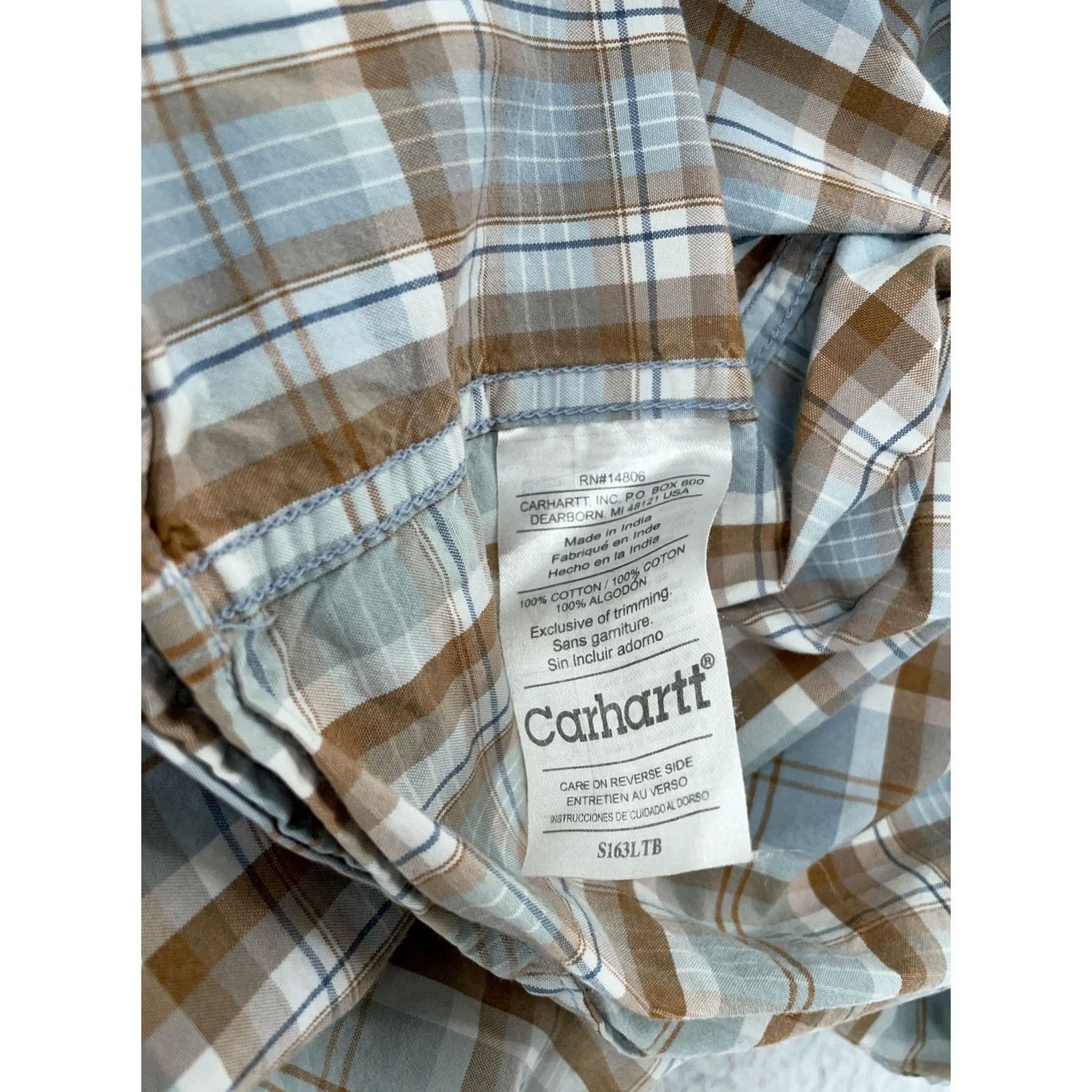 Carhartt Carhartt Plaid Work Shirt XL Light Brown Blue Casual Button Down Short Sleeve Size US XL / EU 56 / 4 - 8 Thumbnail