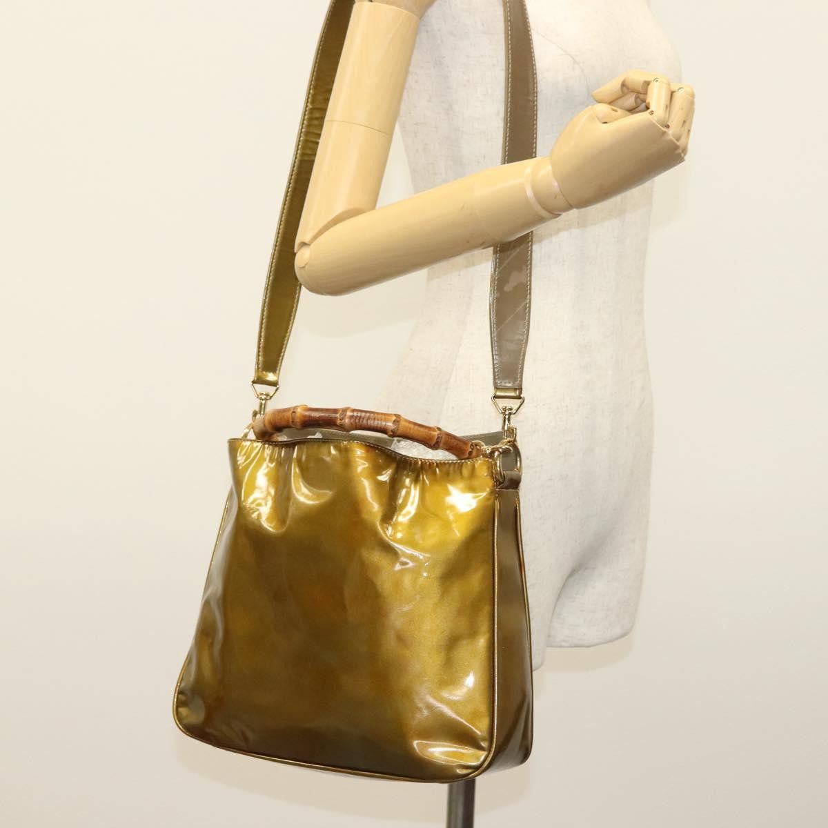 Gucci GUCCI Bamboo Hand Bag Patent Leather Beige Gold 001 1014 Size ONE SIZE - 22 Thumbnail