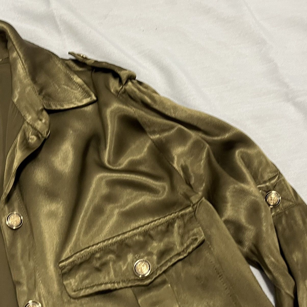 Ganni Khaki green Ganni satin button-up shirt Size M / US 6-8 / IT 42-44 - 4 Thumbnail