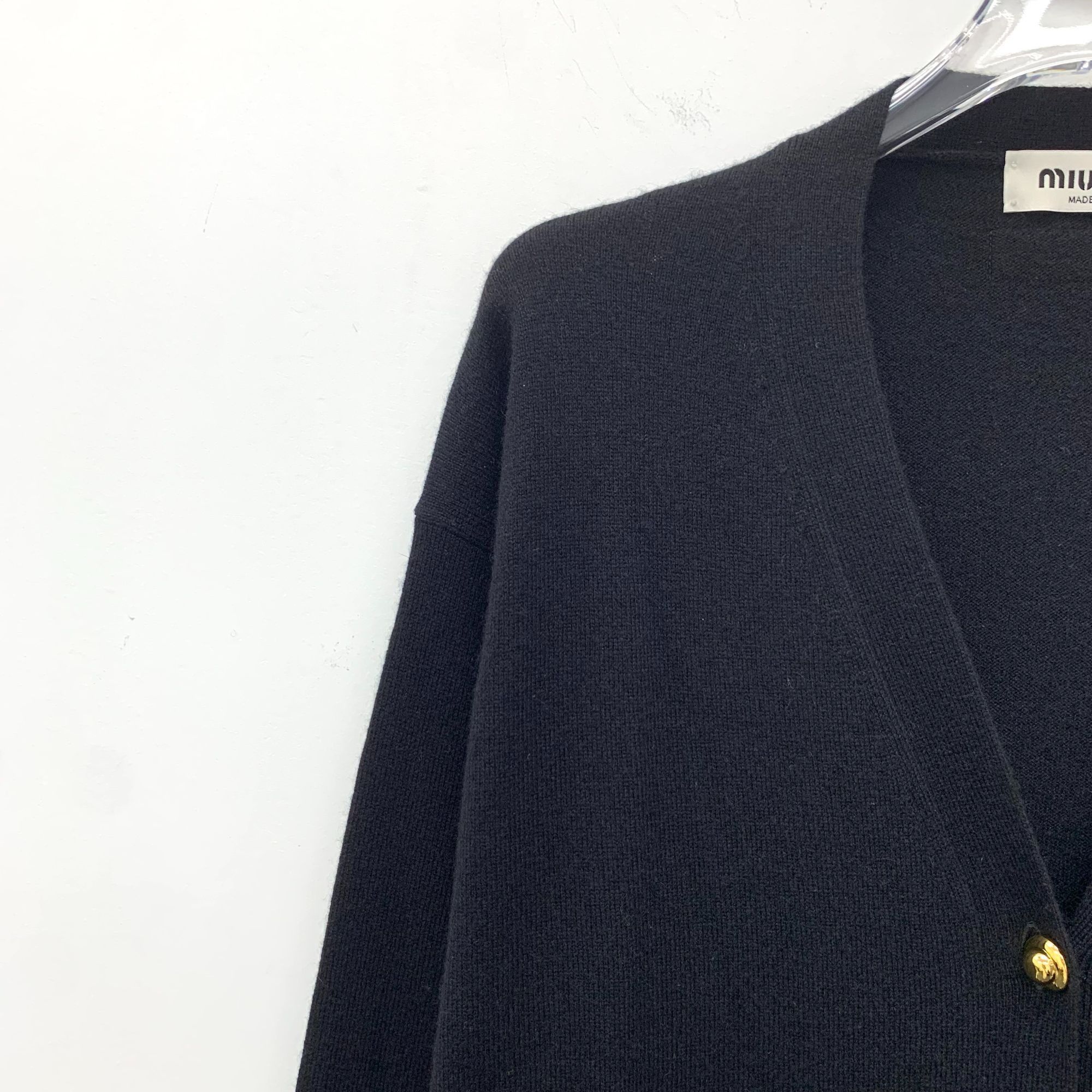 Miu Miu Miu Miu Womens Black Cardigan W/ Gold Buttons & Contrast Cre Size XS / US 0-2 / IT 36-38 - 3 Thumbnail