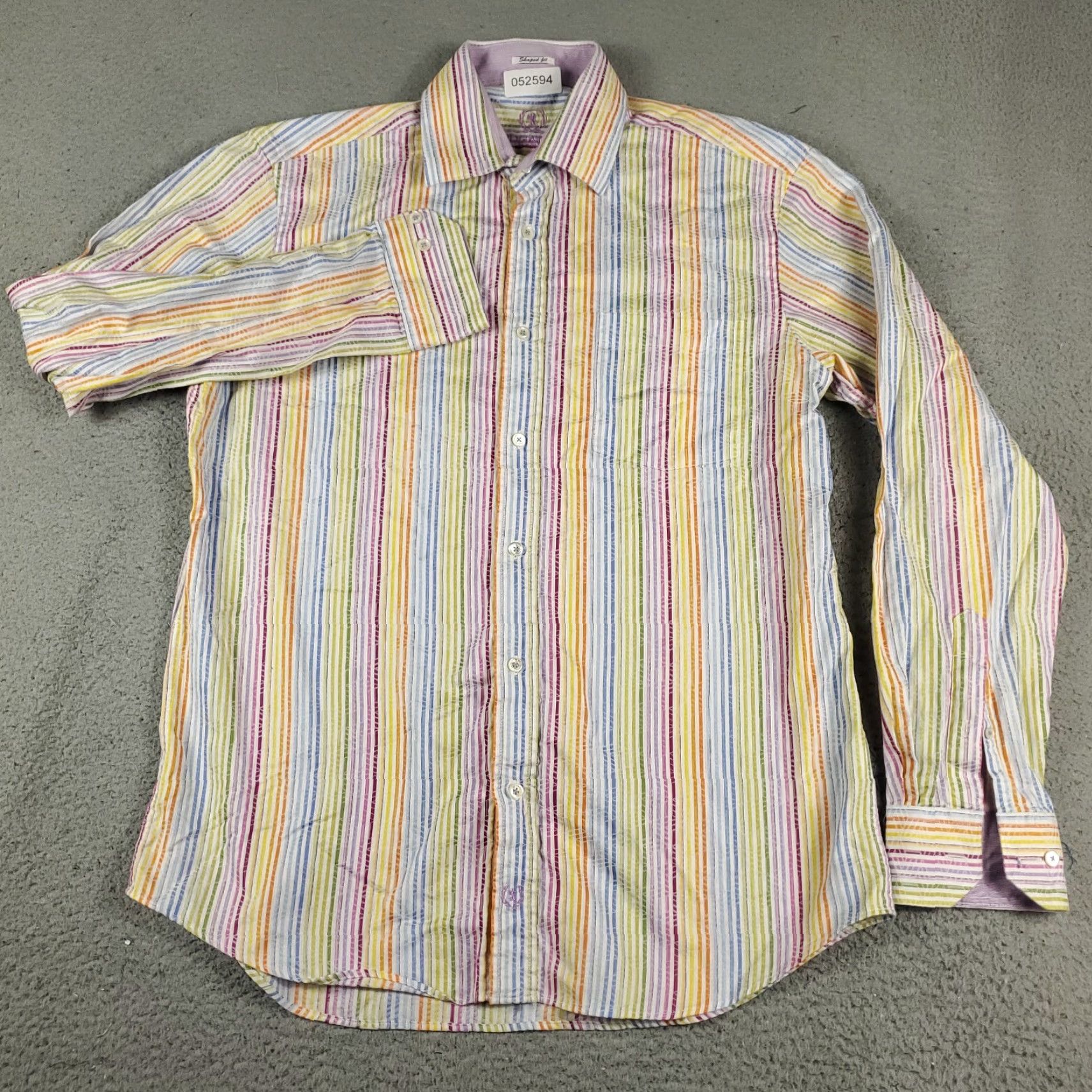 BUGATCHI BUGATCHI Uomo Shirt Mens Large Button-Up Striped Yellow Purple Collar Long Sleeve, Regular Fit, Cotton, Business Casual Formal, Made in USA Size US L / EU 52-54 / 3 - 2 Thumbnail