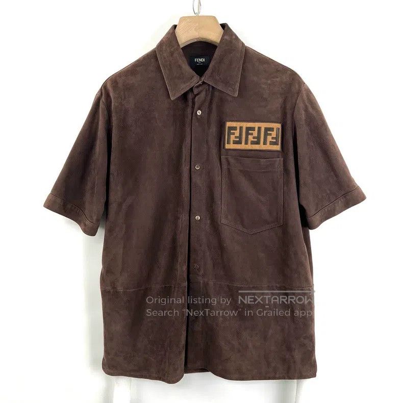 Fendi Dark brown FF embroidered suede short-sleeve jacket