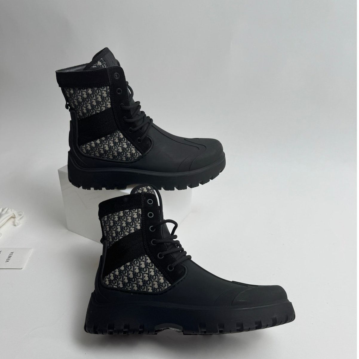 Dior Dior Garden Oblique Black/Beige Lace Up Combat Boots Size 41 Size US 8 / EU 41 - 8 Thumbnail